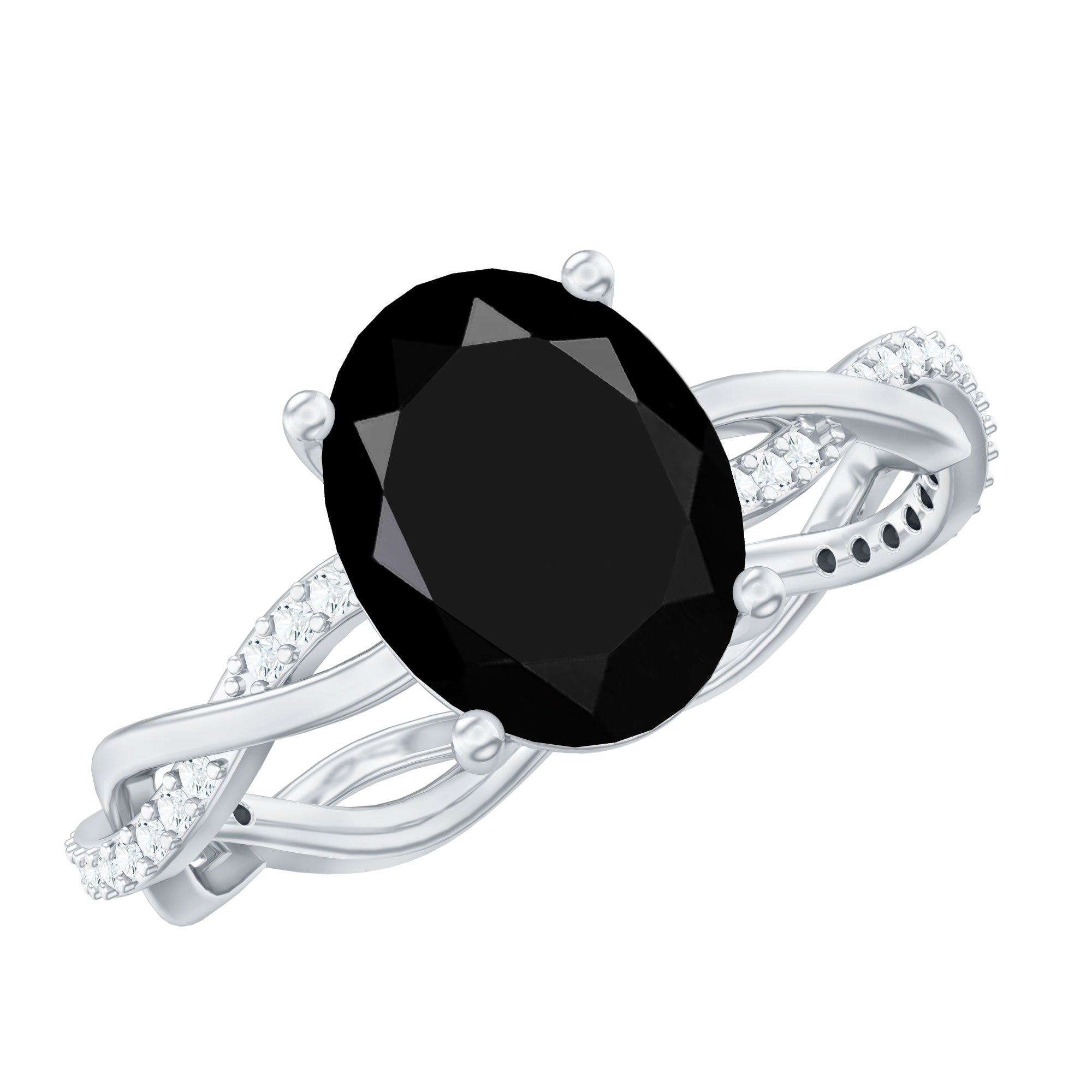Oval Cut Solitaire Created Black Diamond Braided Engagement Ring with Diamond