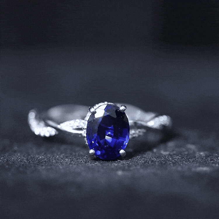 Certified 4 Carat Lab Grown Blue Sapphire Oval Engagement Ring with Diamond Braided Shank AAAA - Rosec Jewels