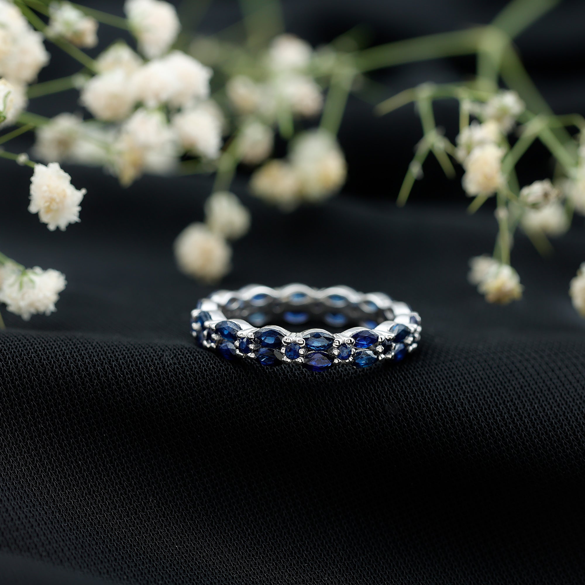 Rosec Jewels-1.5 CT Marquise and Round Blue Sapphire Contemporary Full Eternity Ring