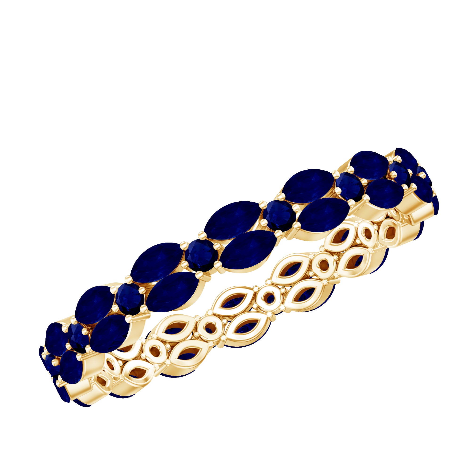 Rosec Jewels-1.5 CT Marquise and Round Blue Sapphire Contemporary Full Eternity Ring