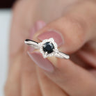 Vintage Style Black Spinel and Diamond Engagement Ring Black Spinel - ( AAA ) - Quality 92.5 Sterling Silver 6 - Rosec Jewels