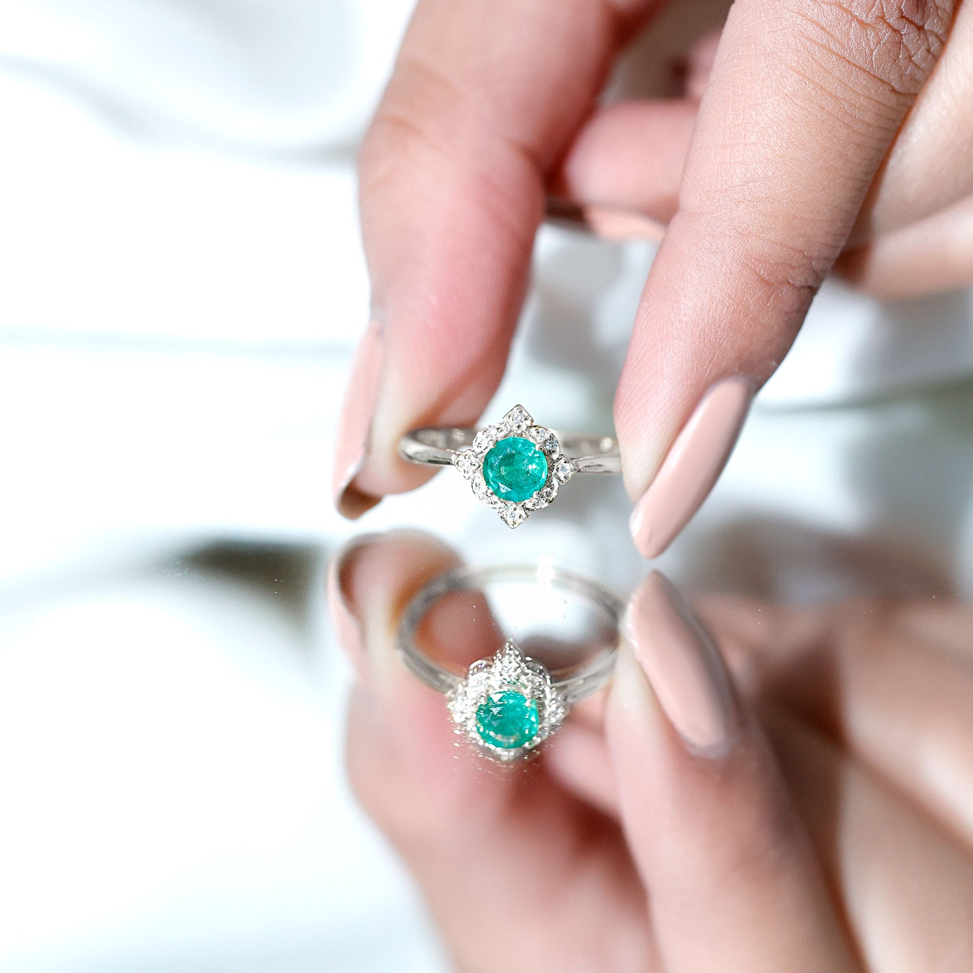 Natural Emerald and Diamond Vintage Inspired Engagement Ring For Her AAA - Rosec Jewels