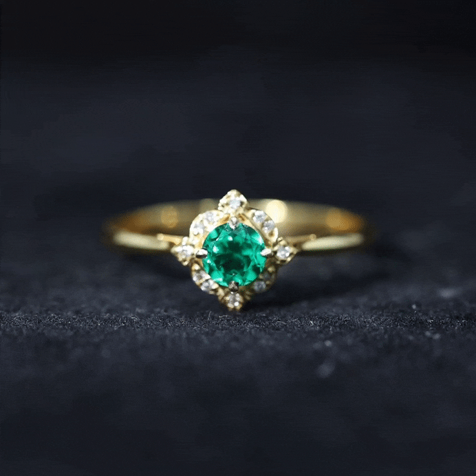 Lab Grown Emerald and Diamond Art Deco Engagement Ring AAAA - Rosec Jewels