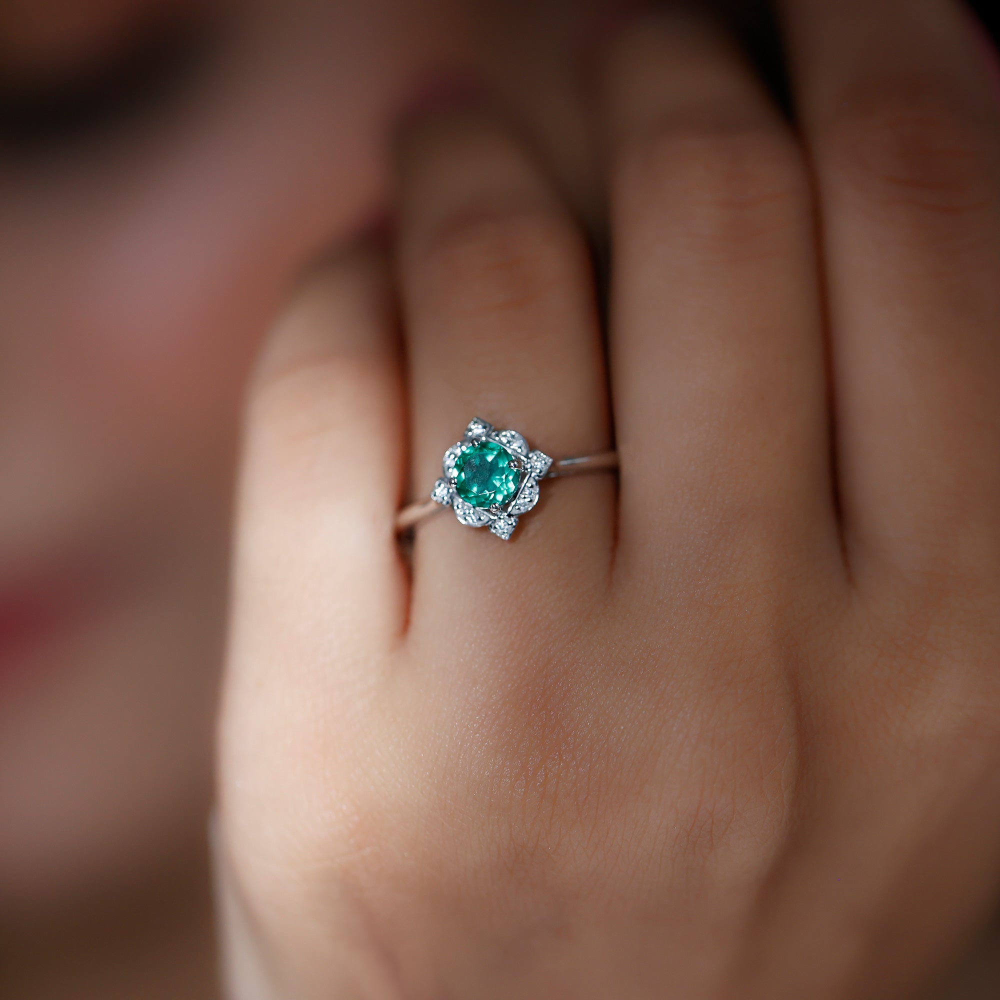 Lab Grown Emerald and Diamond Art Deco Engagement Ring AAAA - Rosec Jewels
