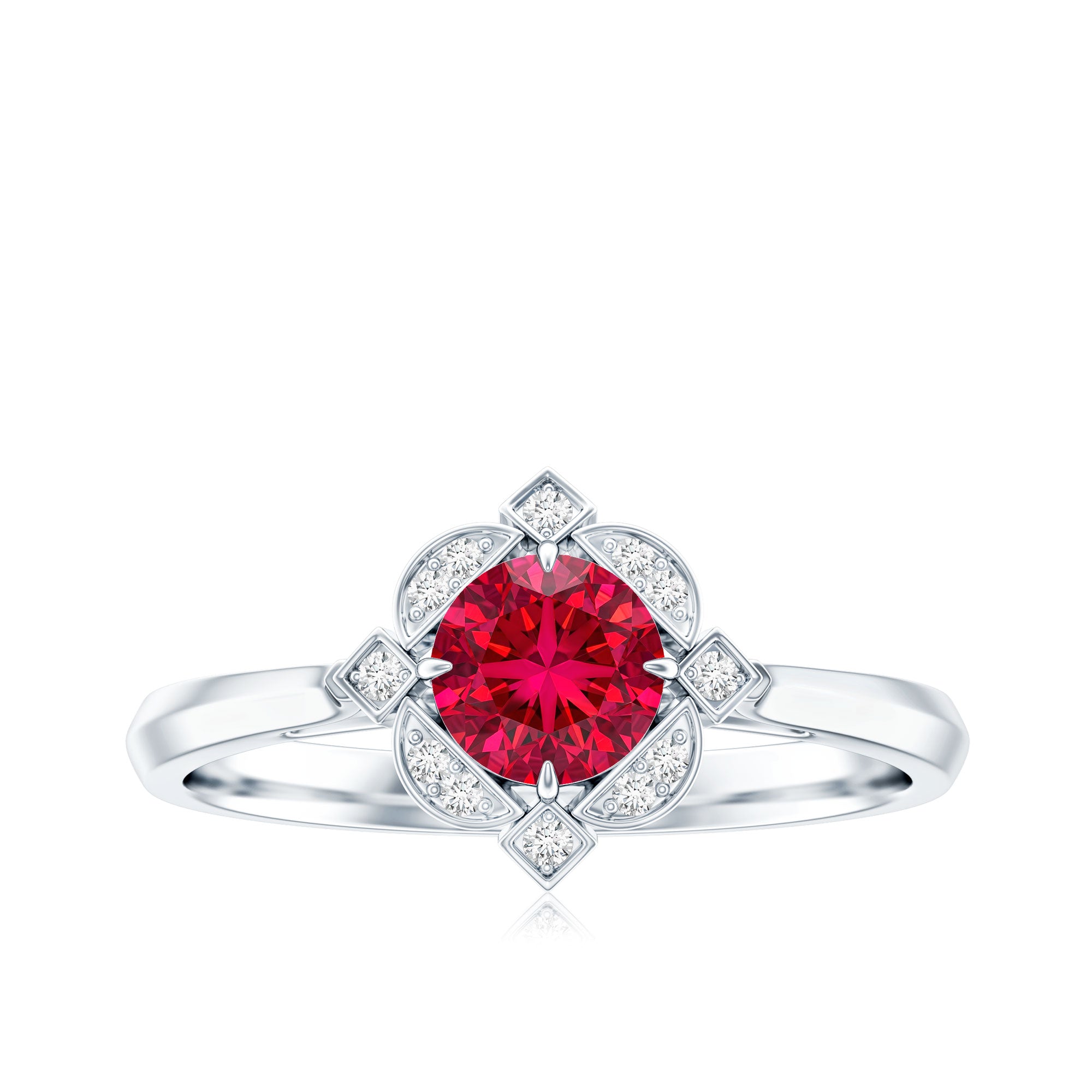 Rosec Jewels-Vintage Style Lab Grown Ruby and Diamond Engagement Ring