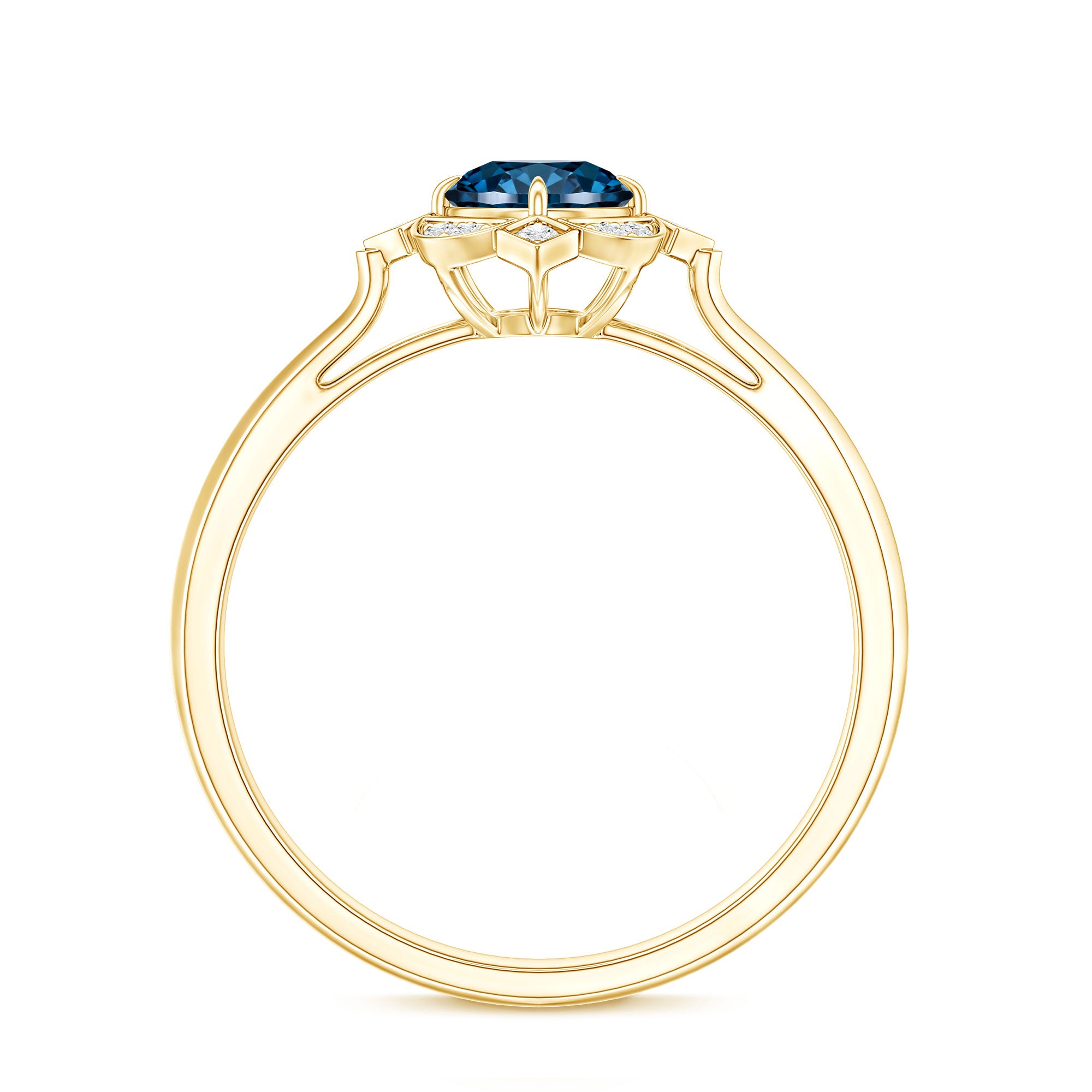 Rosec Jewels-Round Cut London Blue Topaz and Diamond Flower Engagement Ring