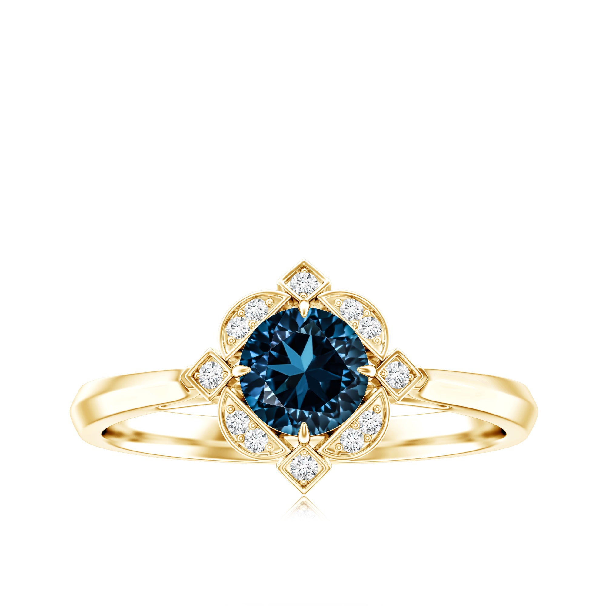 Rosec Jewels-Round Cut London Blue Topaz and Diamond Flower Engagement Ring