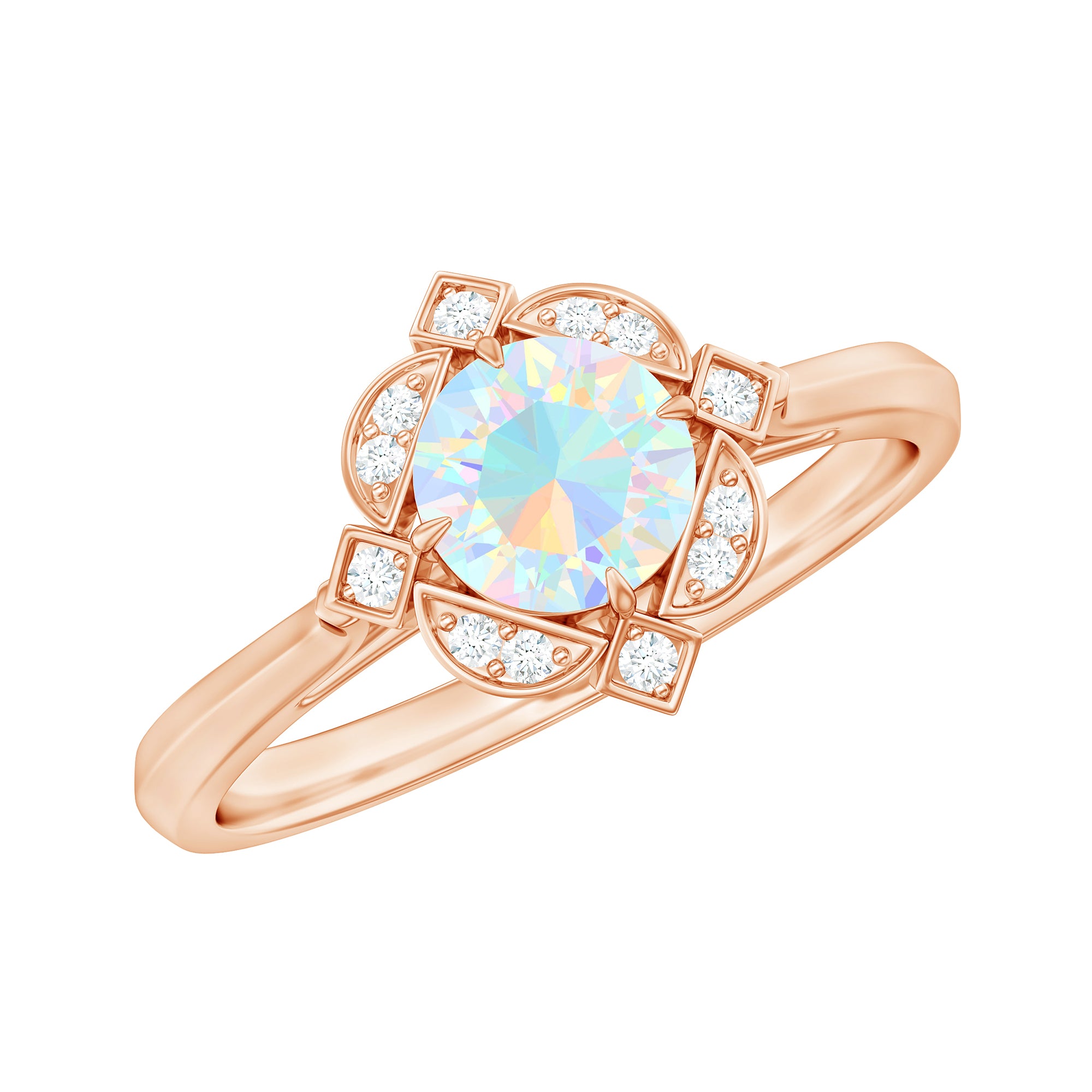 Real Ethiopian Opal Vintage Looking Engagement Ring with Diamond AAA - Rosec Jewels