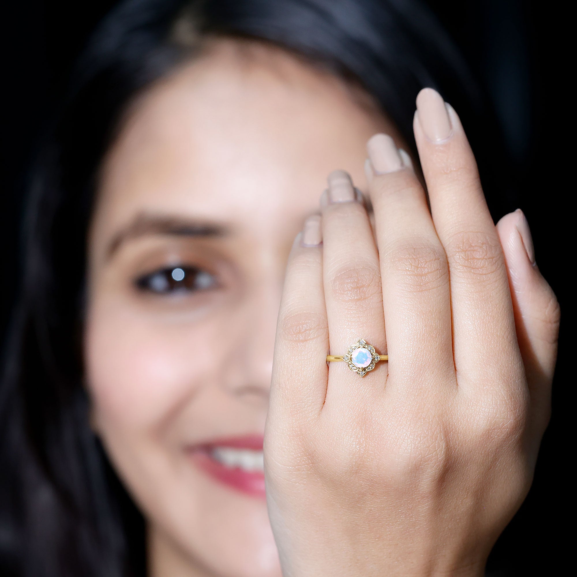 Real Ethiopian Opal Vintage Looking Engagement Ring with Diamond AAA - Rosec Jewels