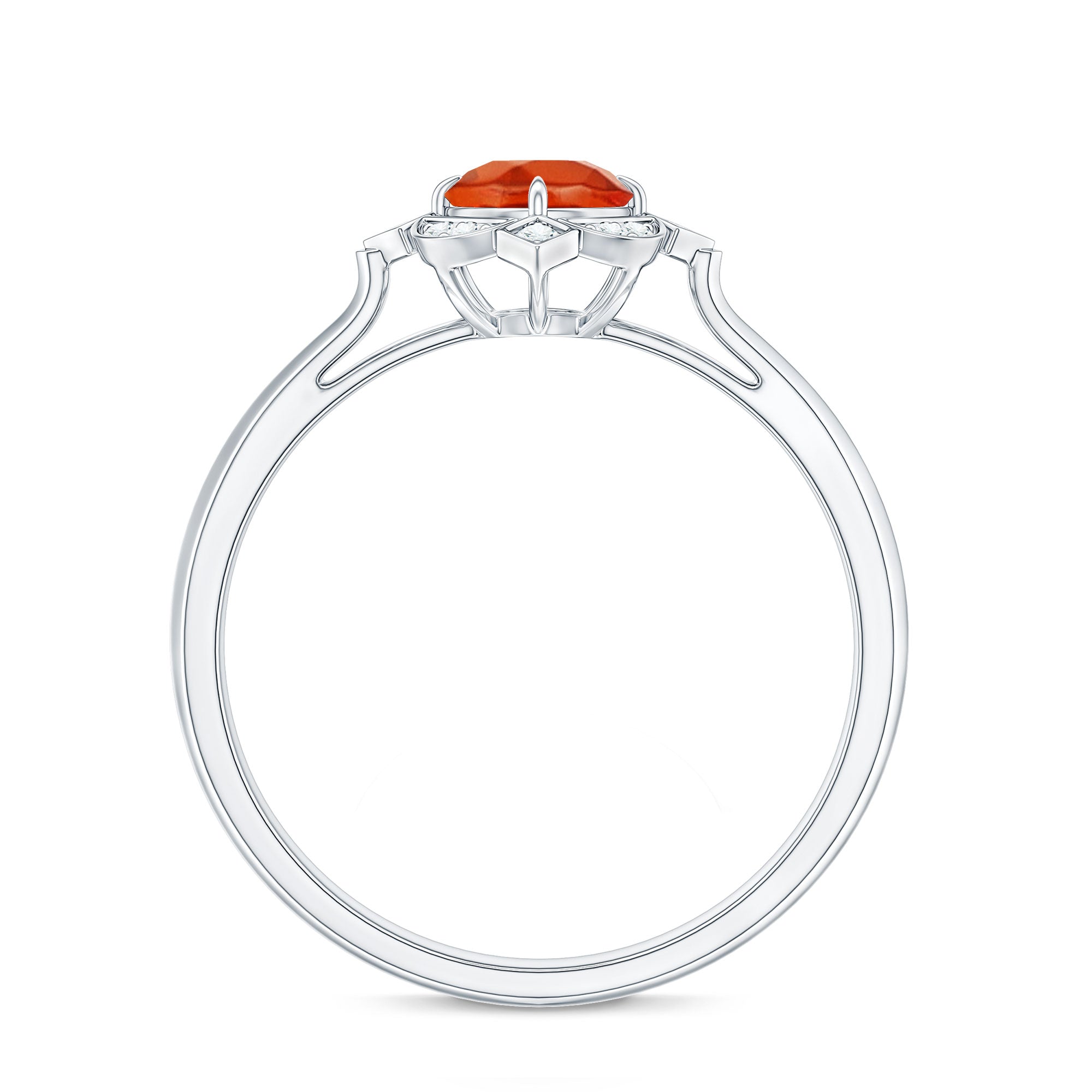 1/2 CT Vintage Fire Opal and Diamond Engagement Ring AAA - Rosec Jewels