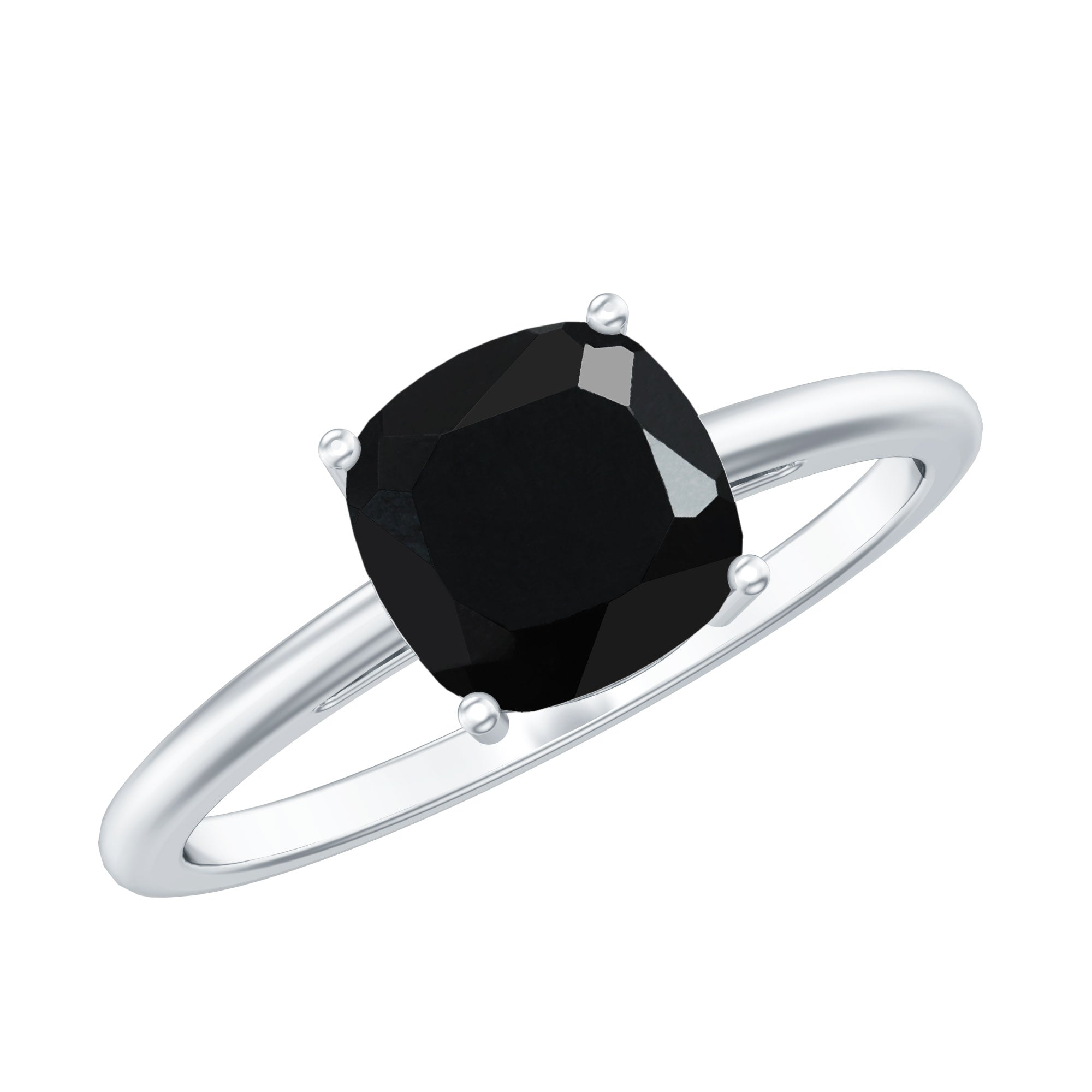 Certified Black Onyx 8MM Cushion Cut Engagement Ring