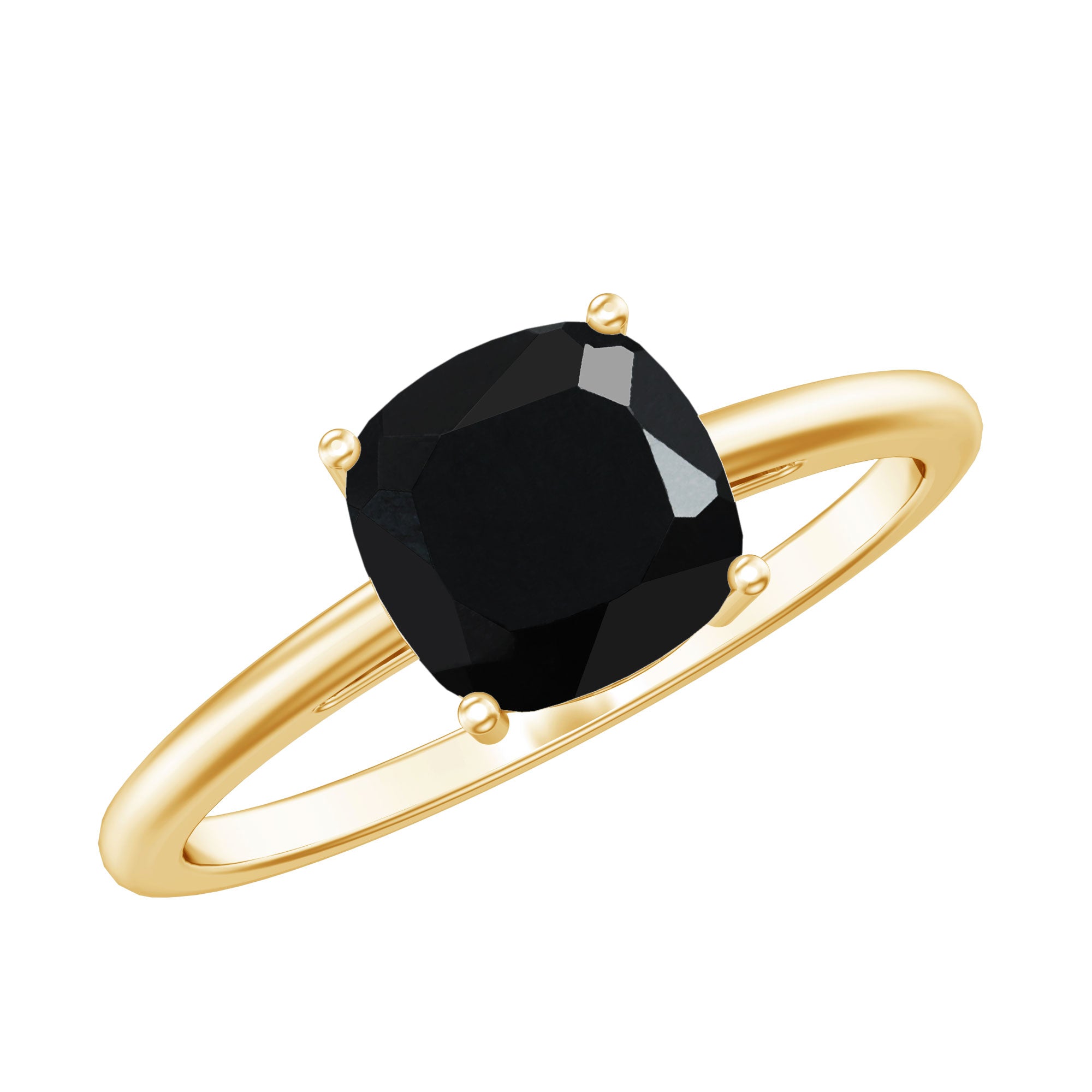 Certified Black Onyx 8MM Cushion Cut Engagement Ring AAA - Rosec Jewels