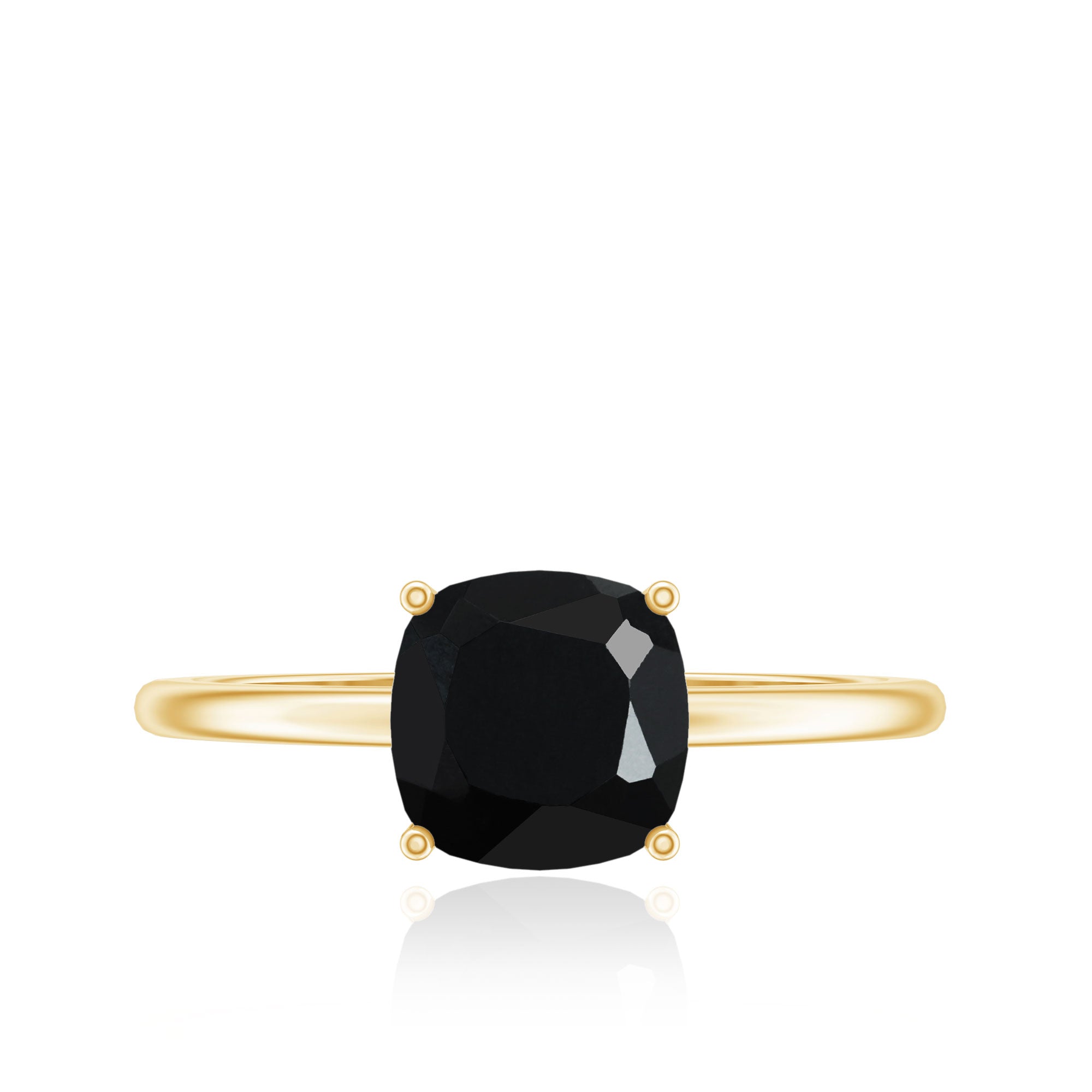 Certified Black Onyx 8MM Cushion Cut Engagement Ring AAA - Rosec Jewels