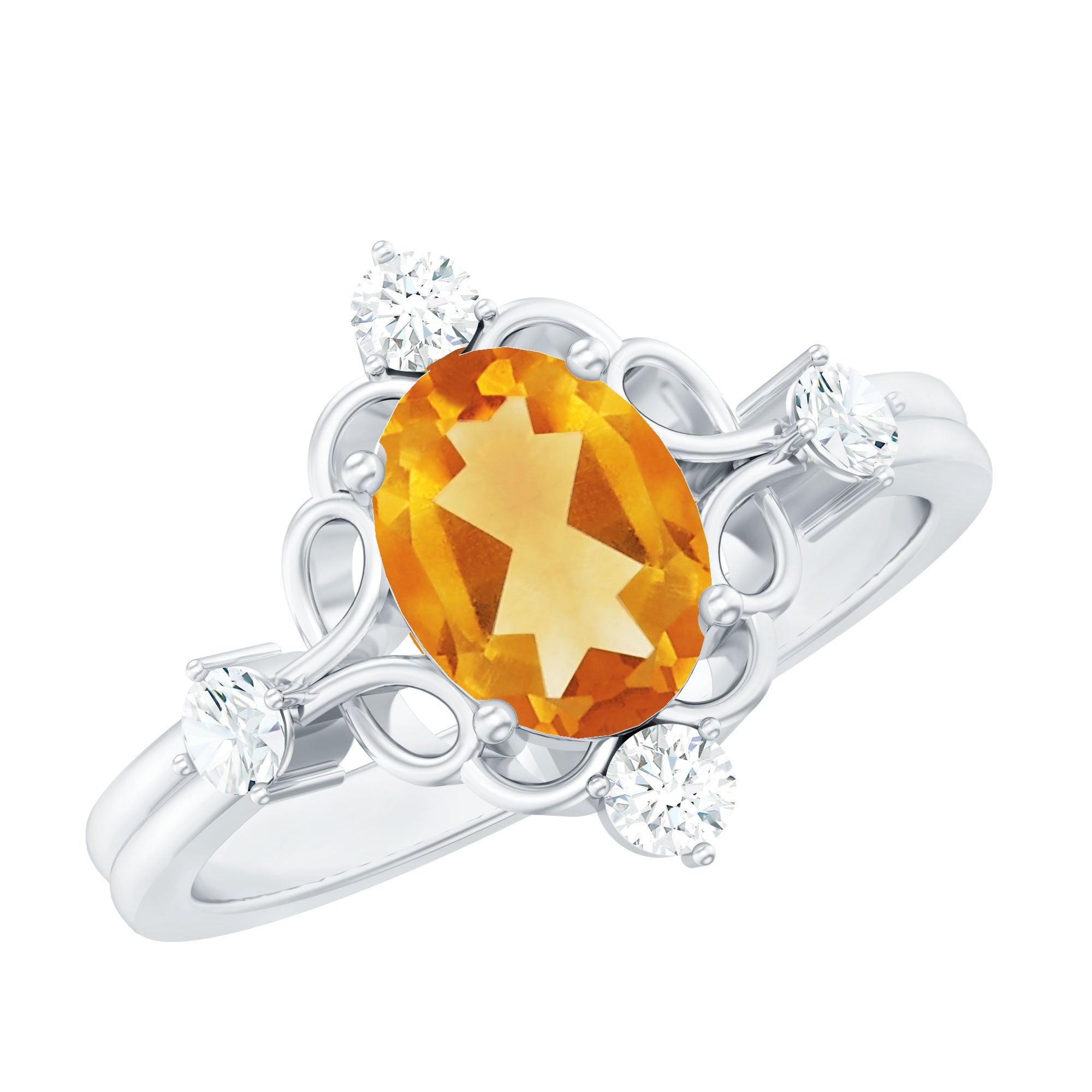 Vintage Style 1 Carat Citrine Oval Engagement Ring with Diamond AAA - Rosec Jewels