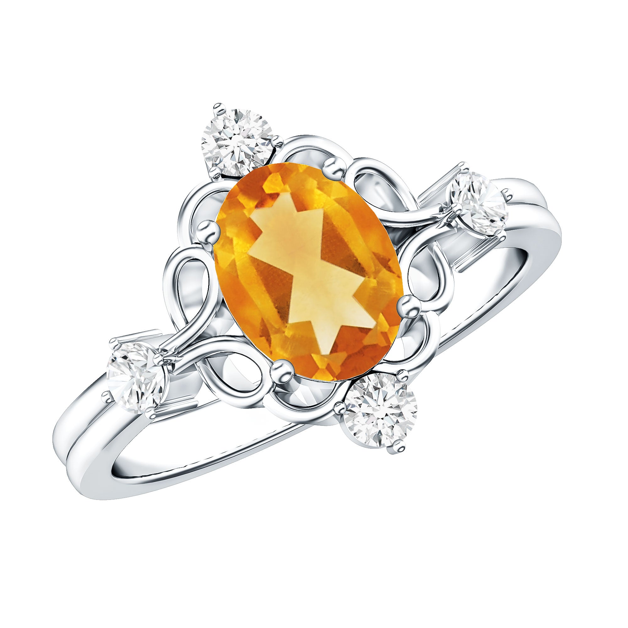 Vintage Style 1 Carat Citrine Oval Engagement Ring with Diamond AAA - Rosec Jewels