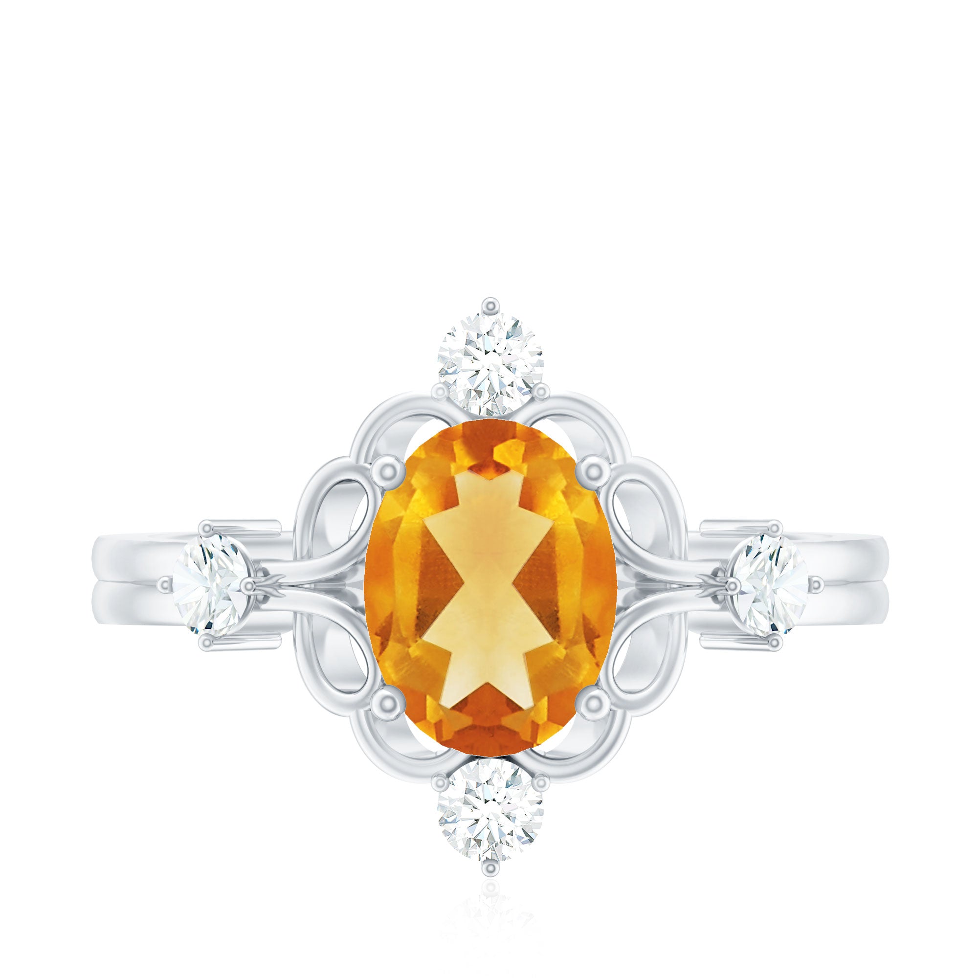 Vintage Style 1 Carat Citrine Oval Engagement Ring with Diamond AAA - Rosec Jewels