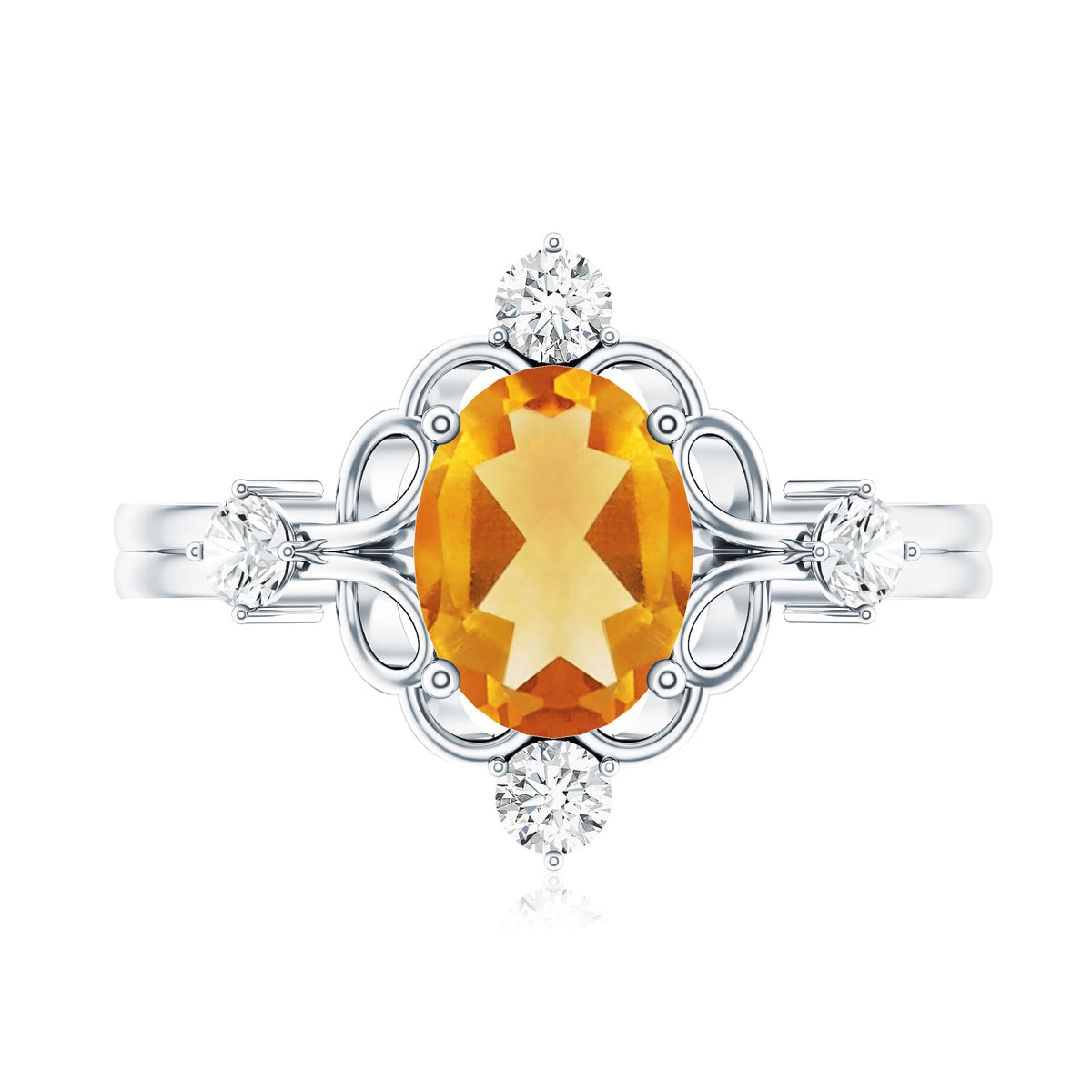 Vintage Style 1 Carat Citrine Oval Engagement Ring with Diamond AAA - Rosec Jewels