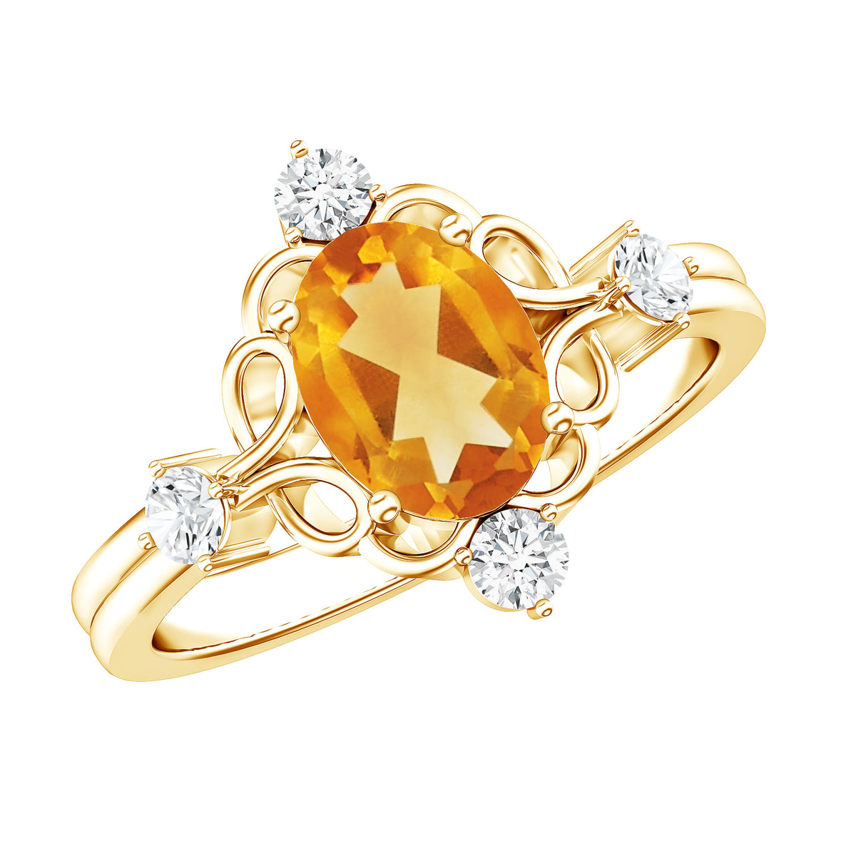 Vintage Style 1 Carat Citrine Oval Engagement Ring with Diamond AAA - Rosec Jewels