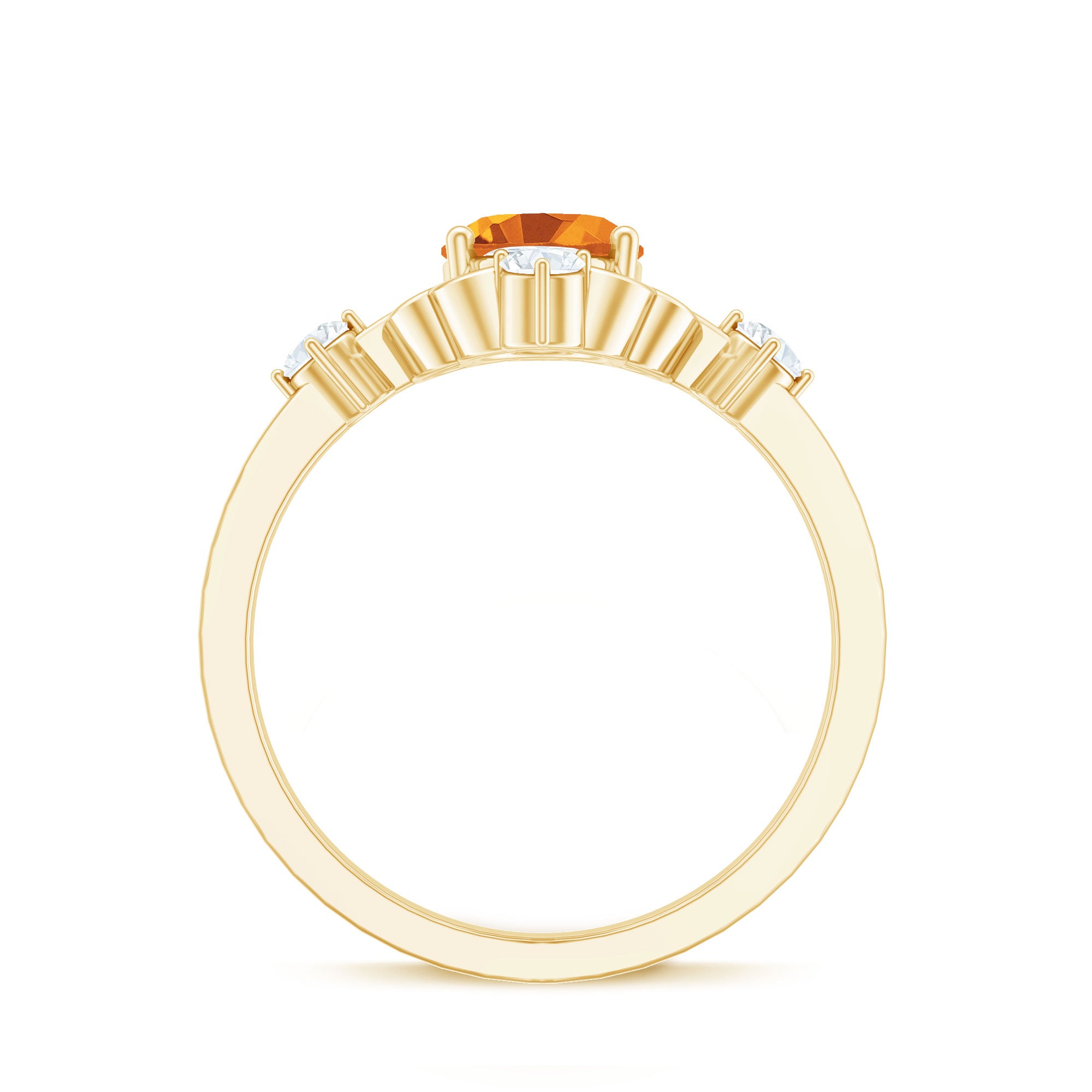 Vintage Style 1 Carat Citrine Oval Engagement Ring with Diamond AAA - Rosec Jewels