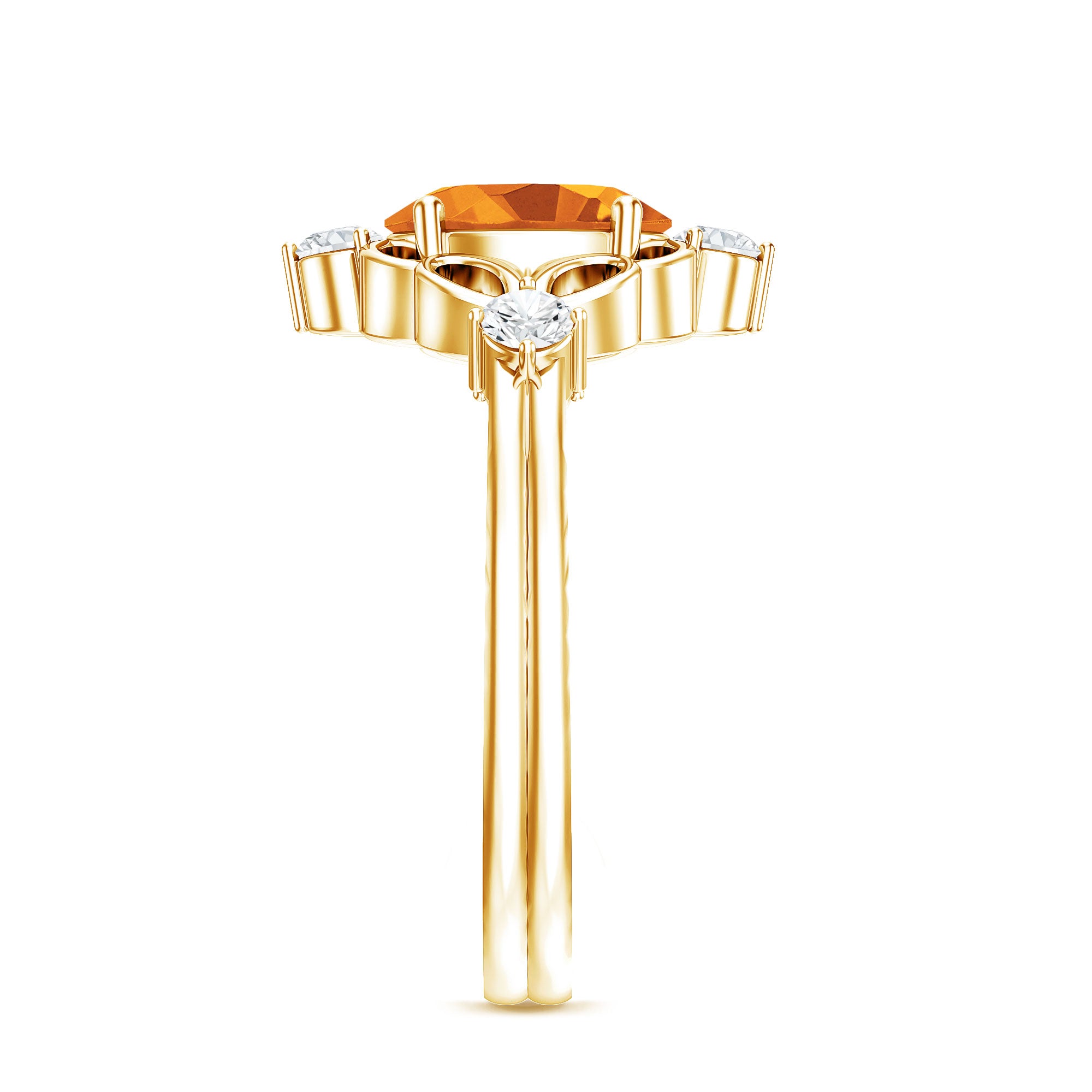 Vintage Style 1 Carat Citrine Oval Engagement Ring with Diamond AAA - Rosec Jewels