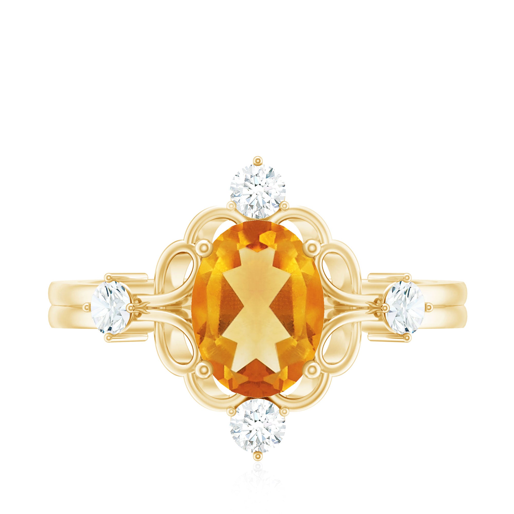 Vintage Style 1 Carat Citrine Oval Engagement Ring with Diamond AAA - Rosec Jewels