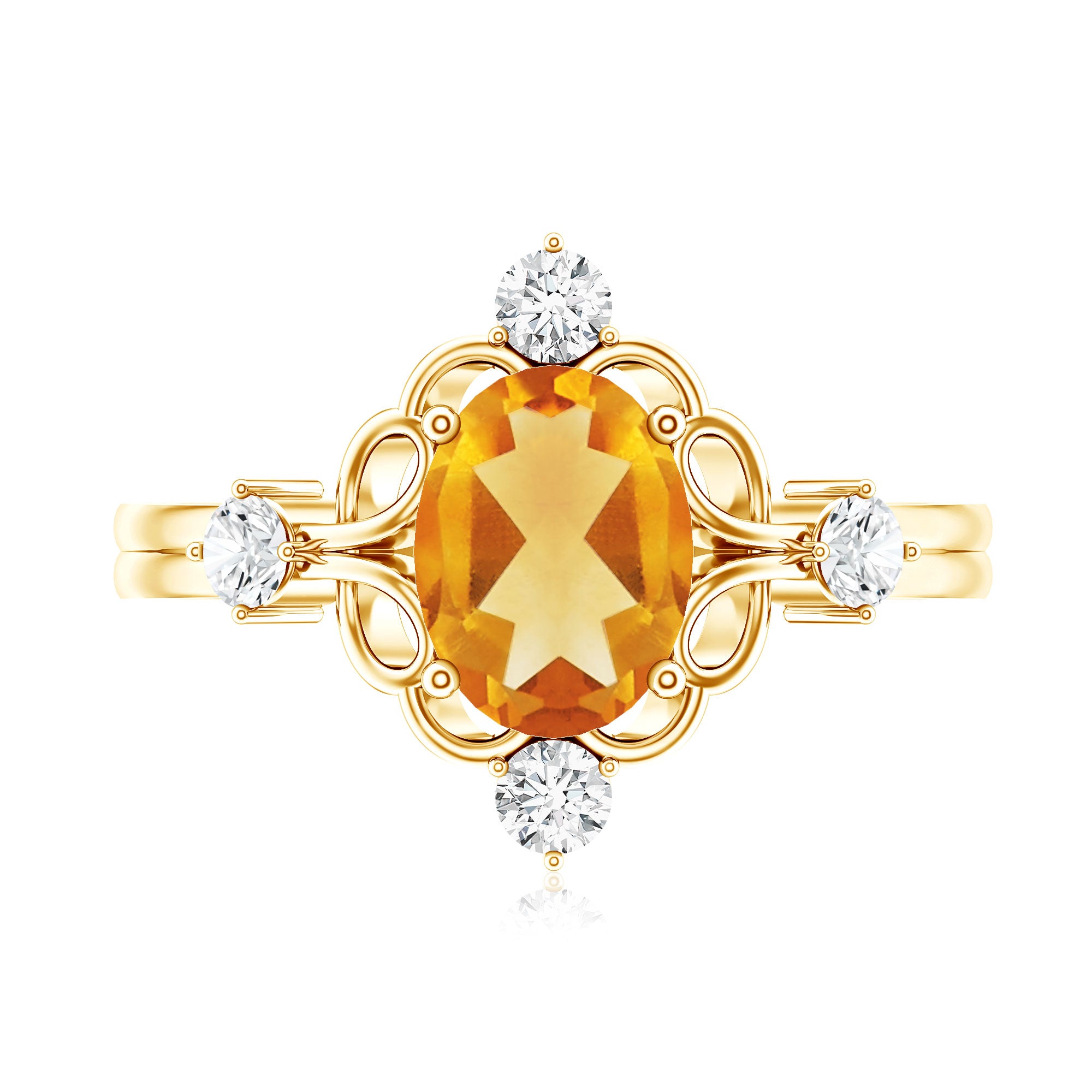 Vintage Style 1 Carat Citrine Oval Engagement Ring with Diamond AAA - Rosec Jewels