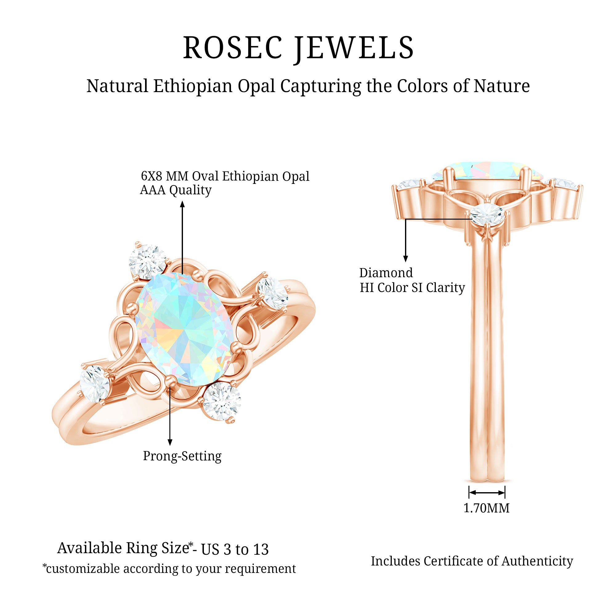 Designer Ethiopian Opal and Diamond Engagement Ring AAA - Rosec Jewels
