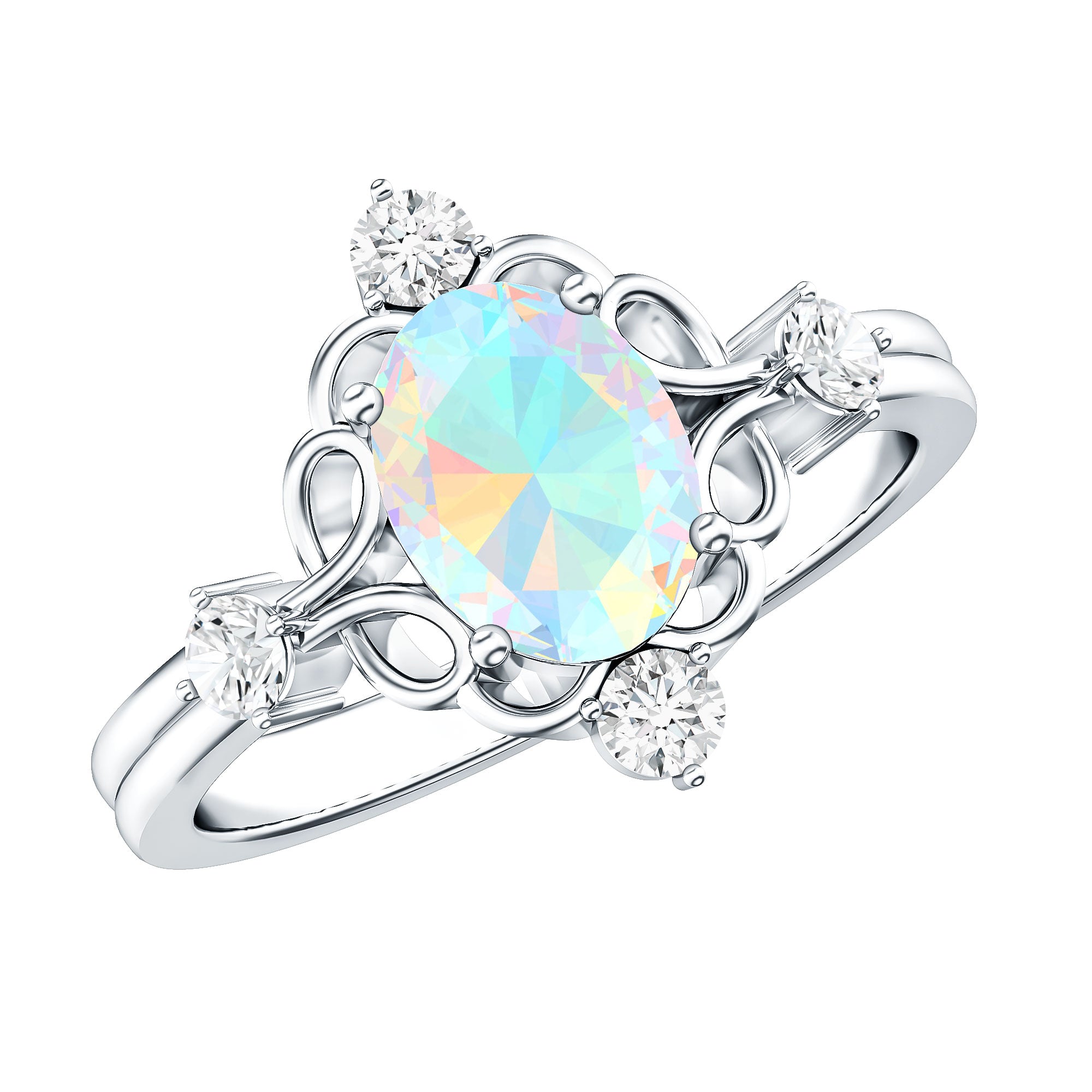Designer Ethiopian Opal and Diamond Engagement Ring AAA - Rosec Jewels
