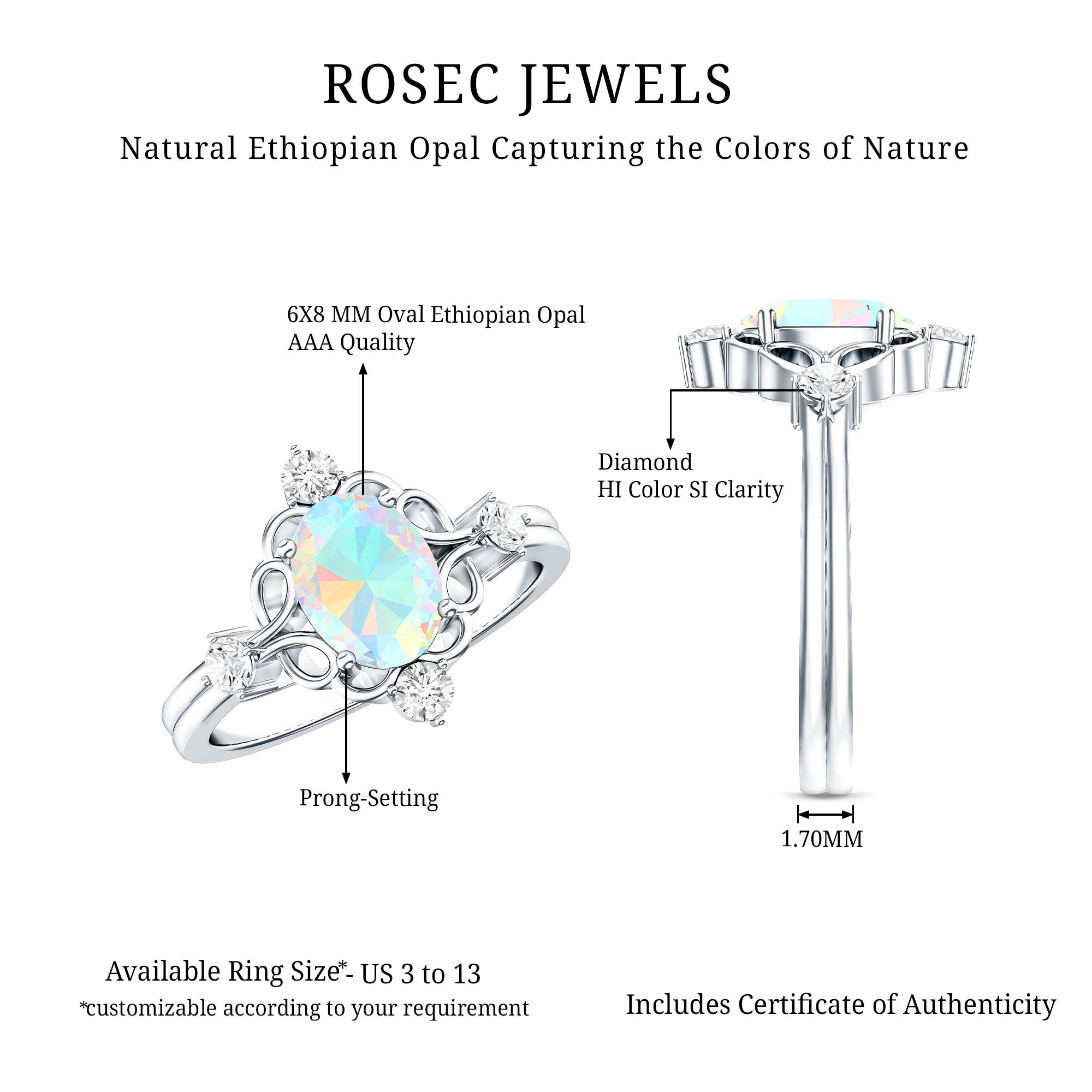 Designer Ethiopian Opal and Diamond Engagement Ring AAA - Rosec Jewels