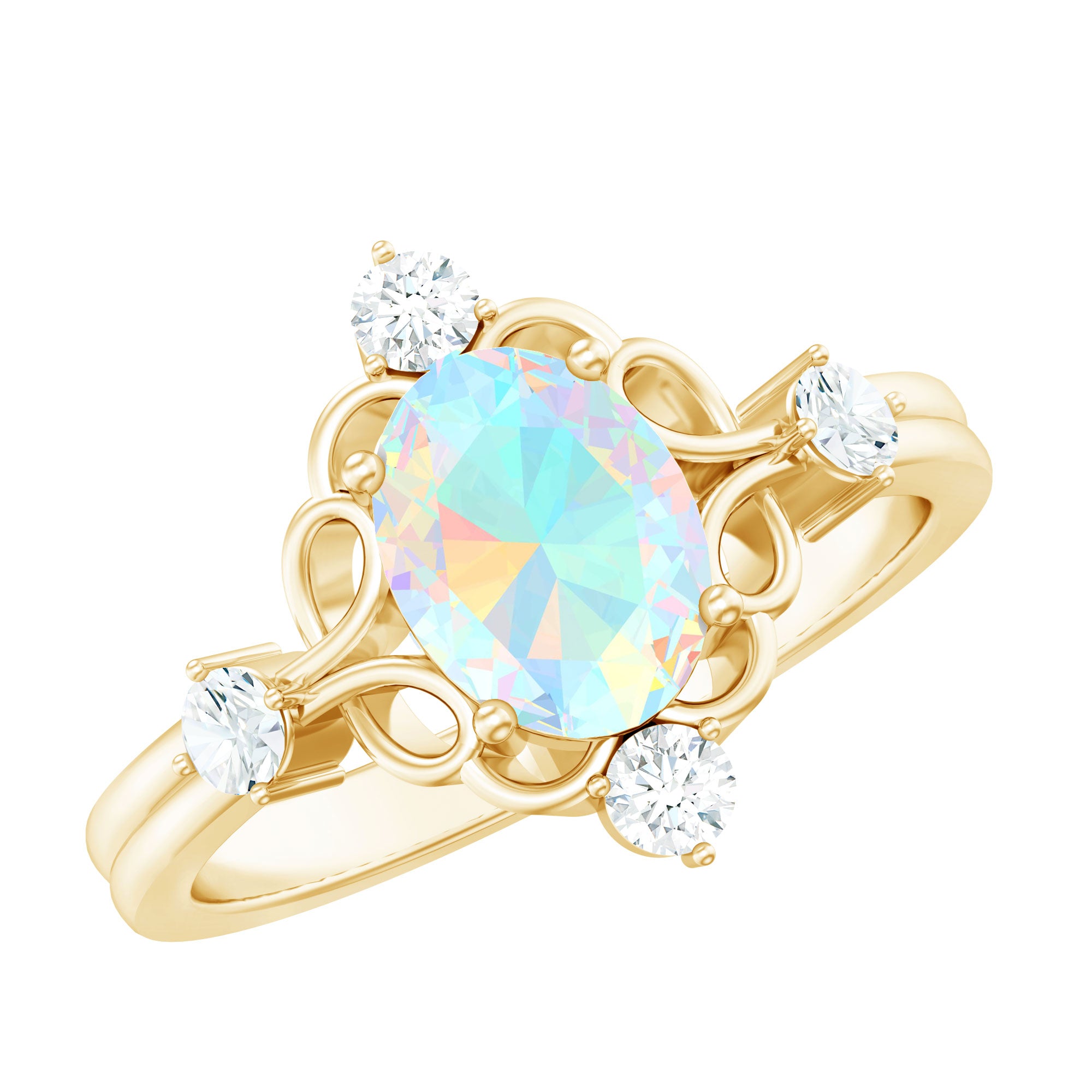 Designer Ethiopian Opal and Diamond Engagement Ring AAA - Rosec Jewels