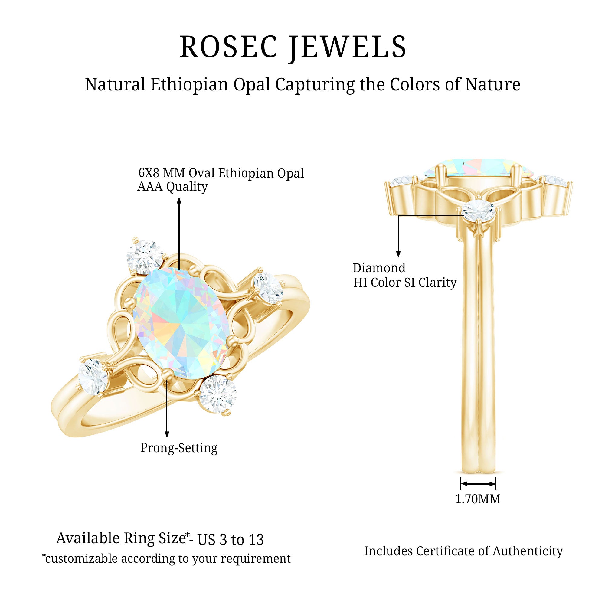 Designer Ethiopian Opal and Diamond Engagement Ring AAA - Rosec Jewels