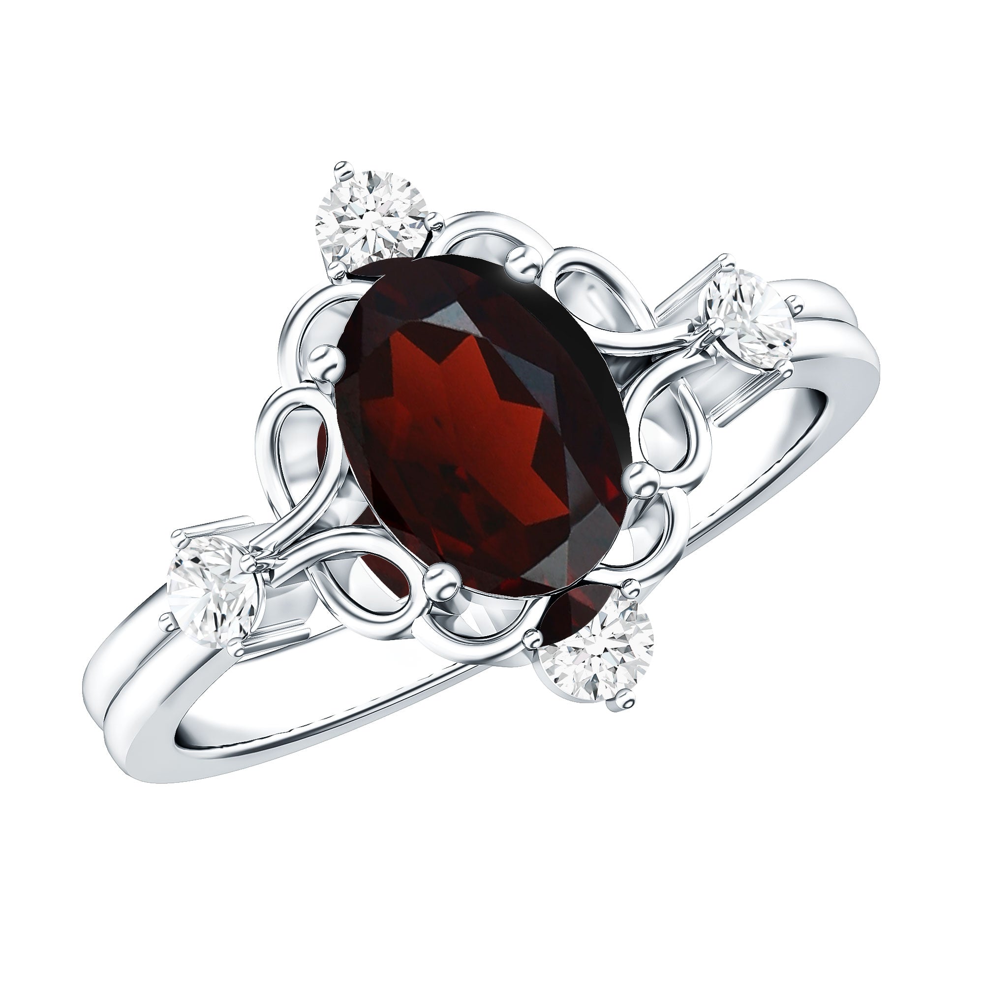 Vintage looking 1.5 Carat Oval Garnet Engagement Ring with Diamond AAA - Rosec Jewels