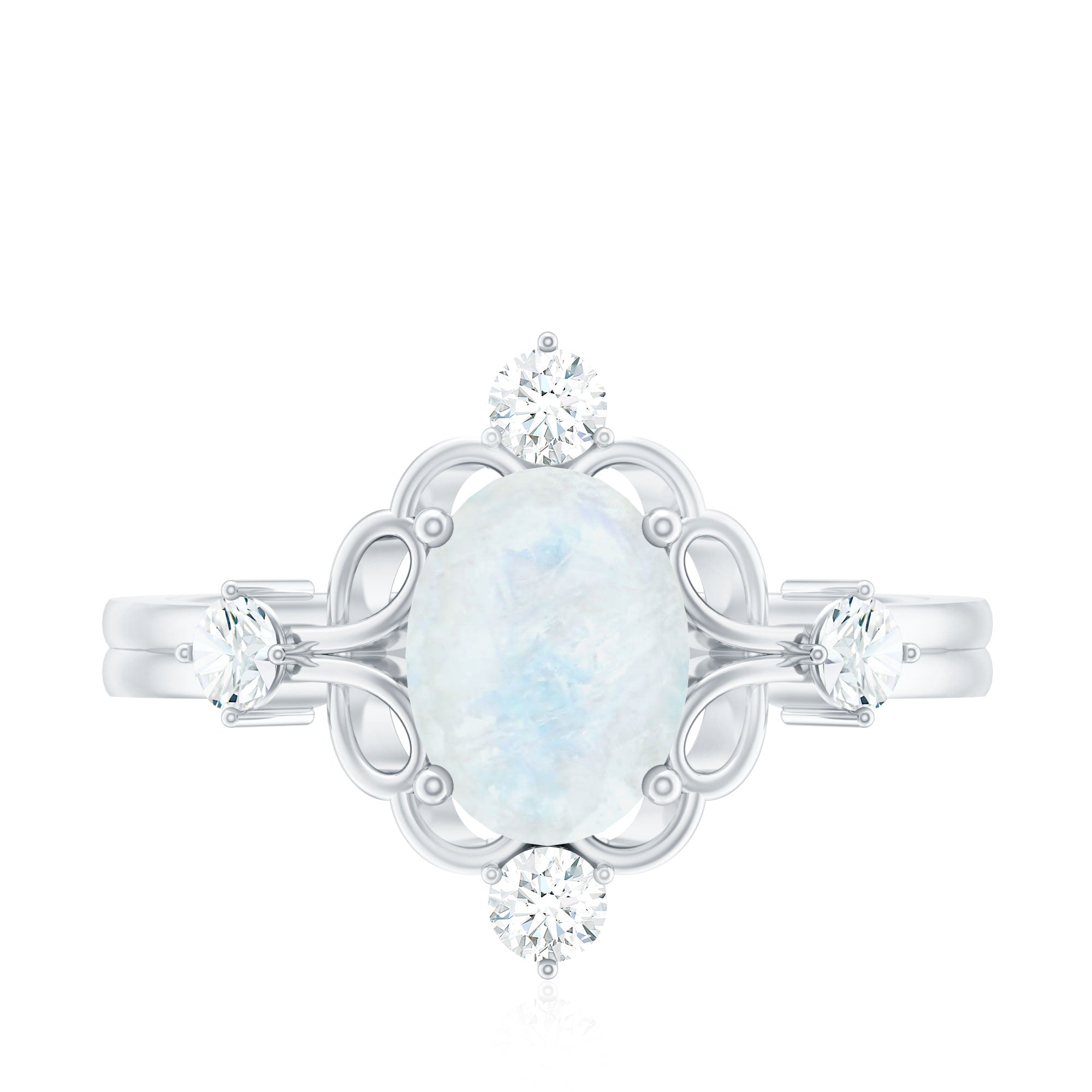 Oval Moonstone Cocktail Ring with Diamond AAA - Rosec Jewels