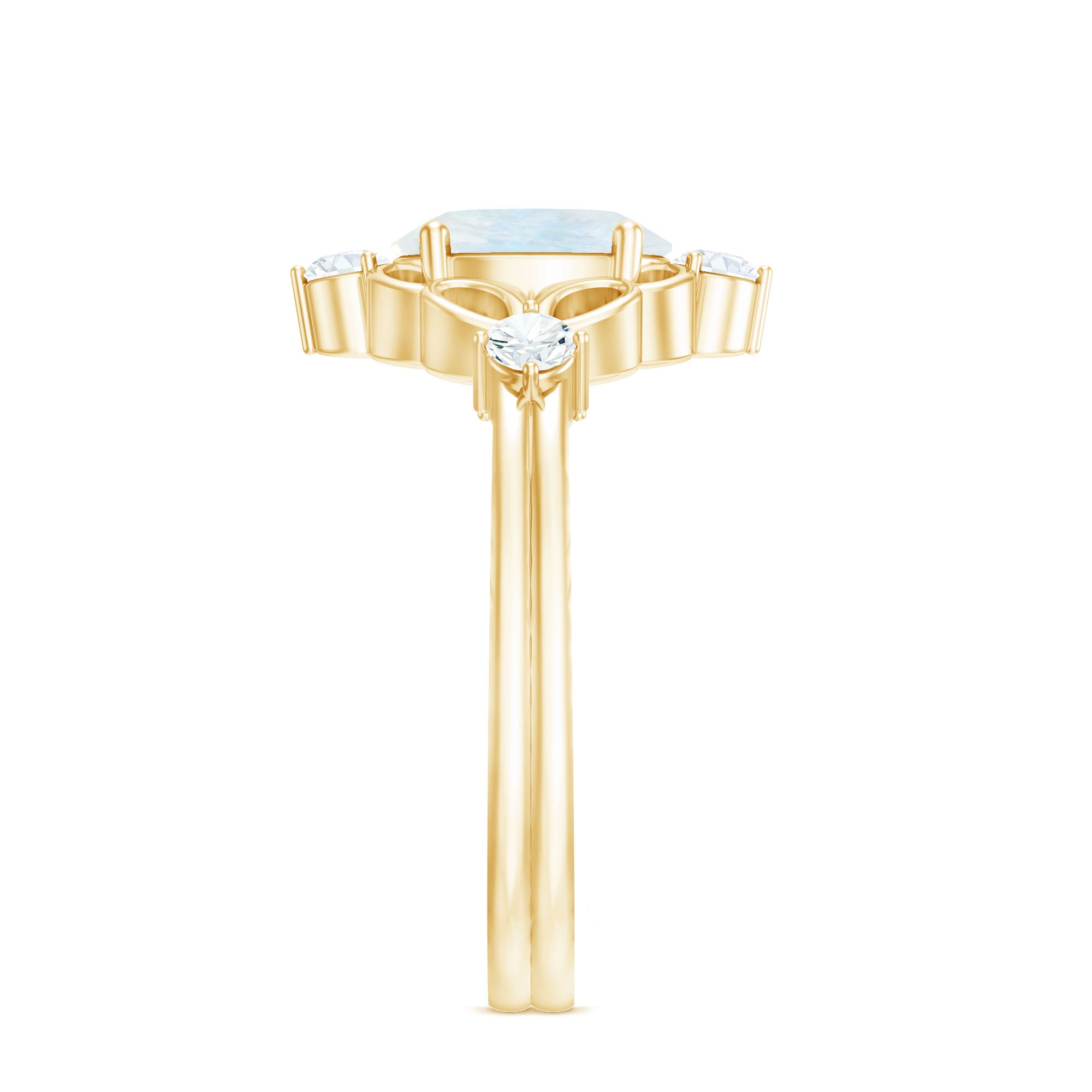 Oval Moonstone Cocktail Ring with Diamond AAA - Rosec Jewels