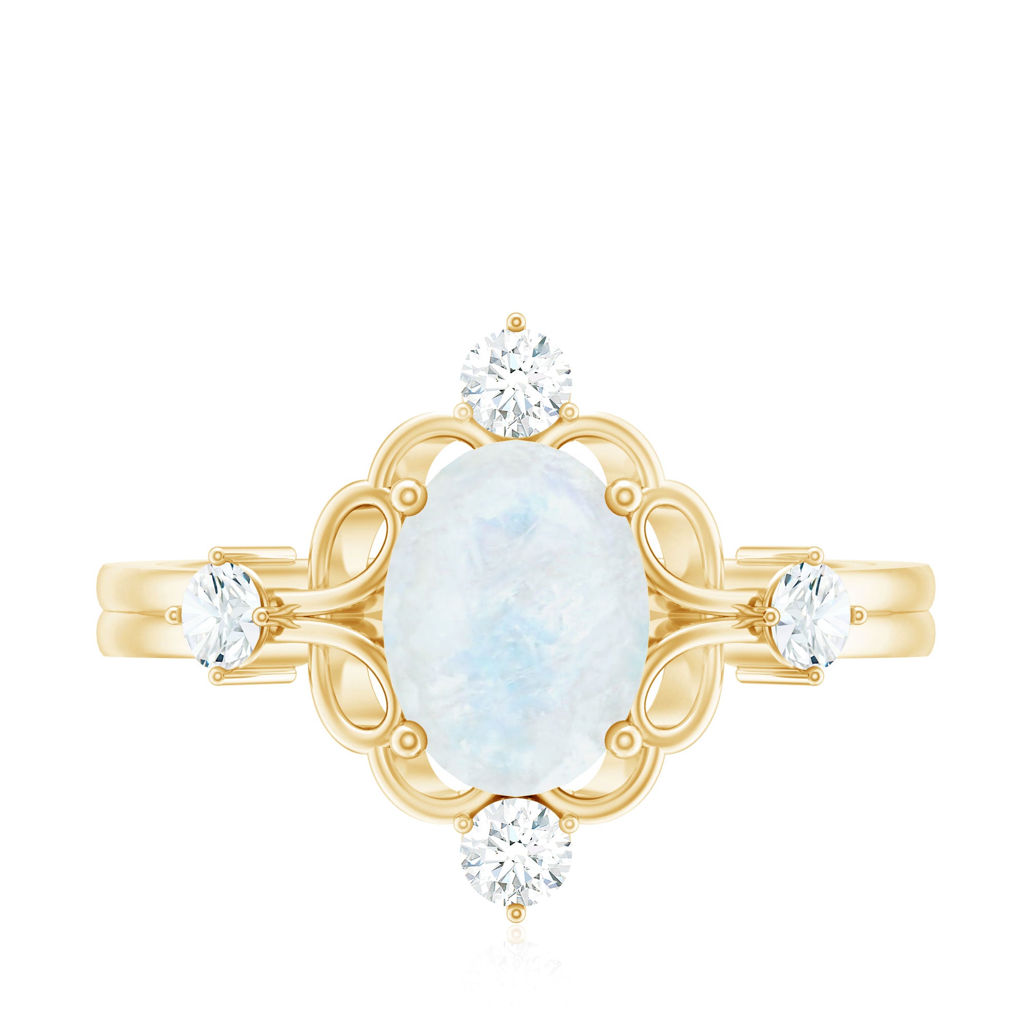 Oval Moonstone Cocktail Ring with Diamond AAA - Rosec Jewels