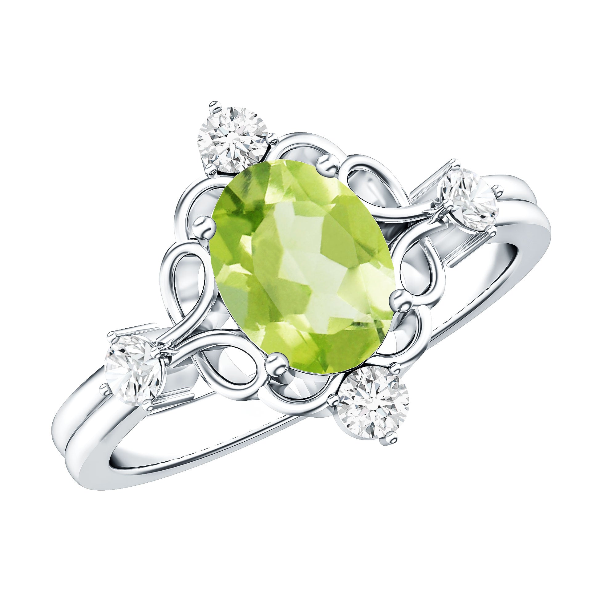 Oval Peridot Cocktail Ring with Diamond AAA - Rosec Jewels