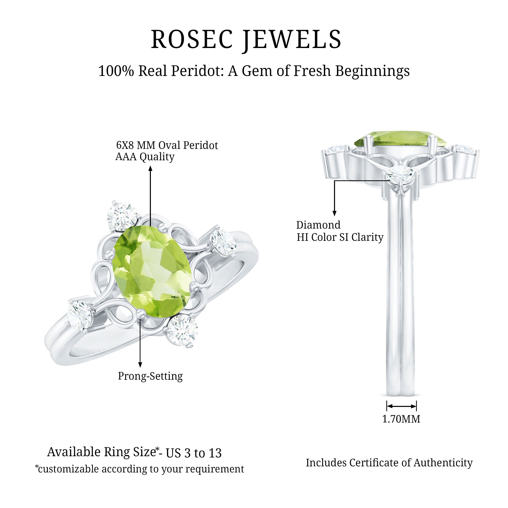 Oval Peridot Cocktail Ring with Diamond AAA - Rosec Jewels