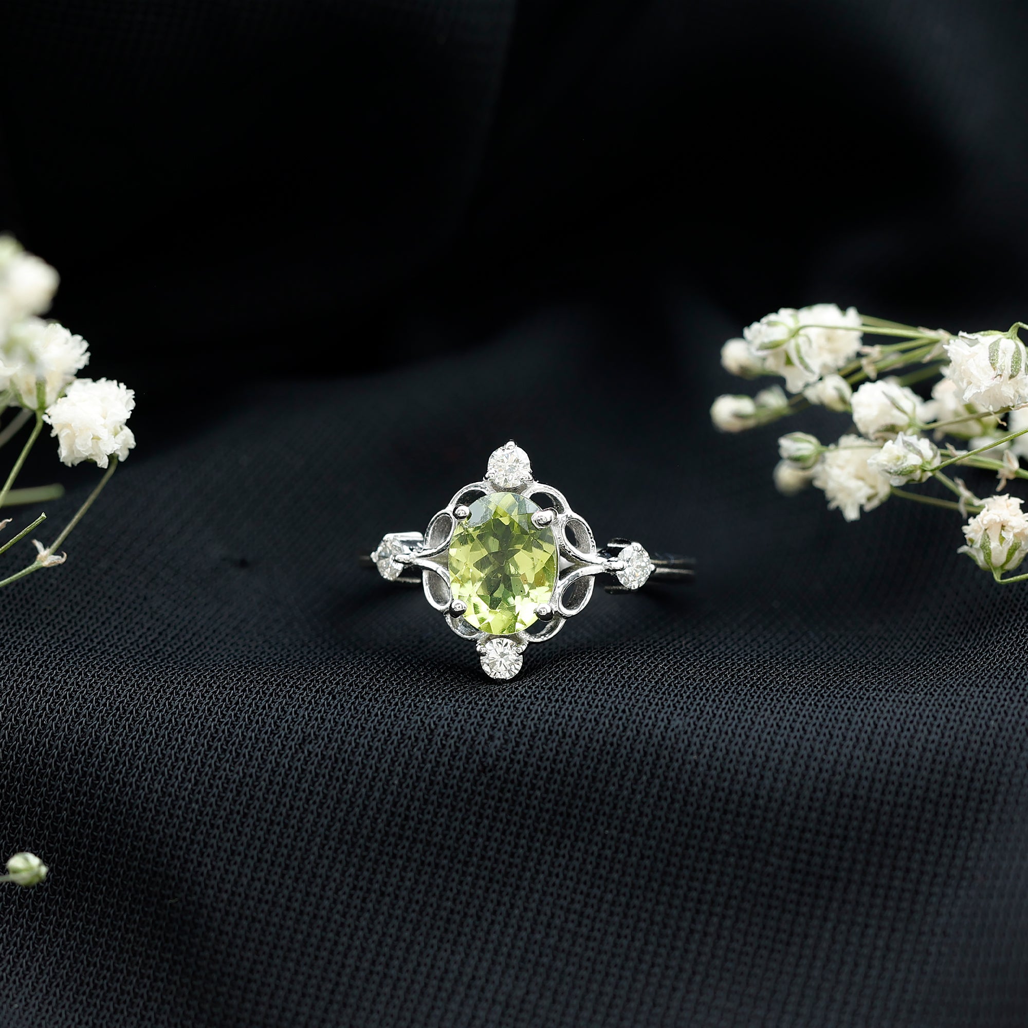 Oval Peridot Cocktail Ring with Diamond AAA - Rosec Jewels