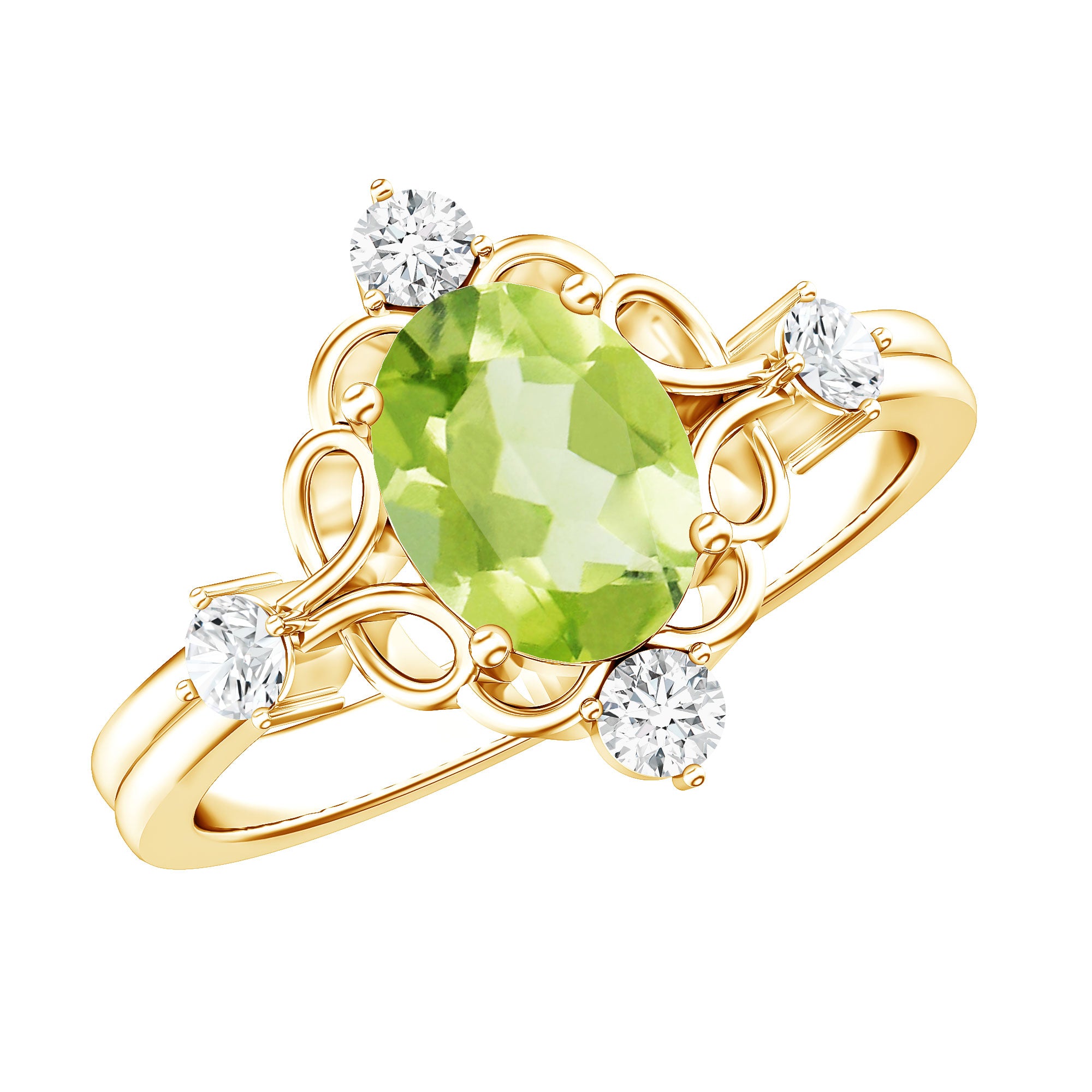 Oval Peridot Cocktail Ring with Diamond AAA - Rosec Jewels
