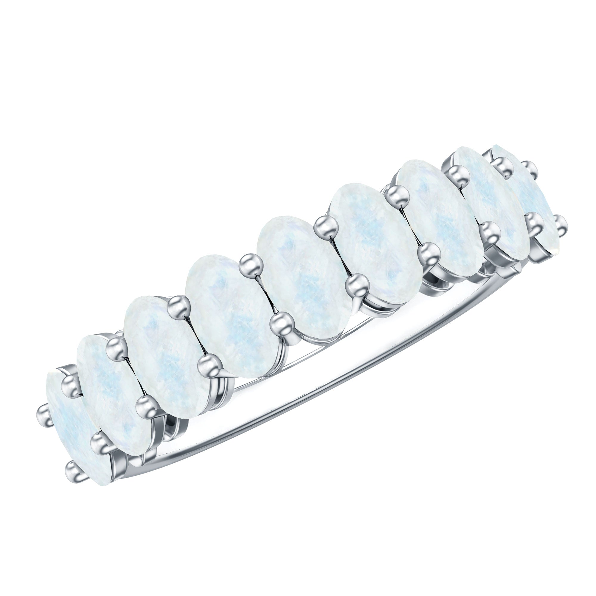 Rosec Jewels-Oval Cut Moonstone Half Eternity Wedding Band Ring