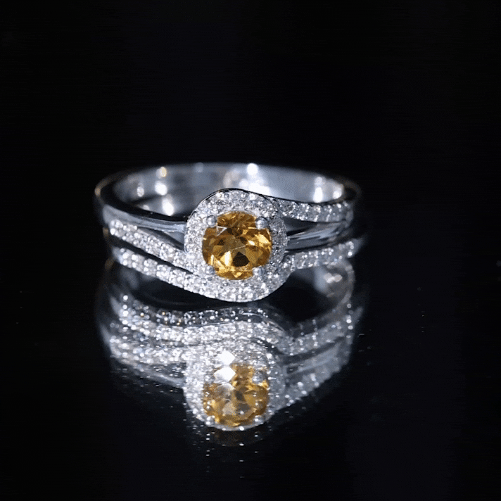 Rosec Jewels-Genuine Citrine Engagement Ring with Diamond Wedding Band