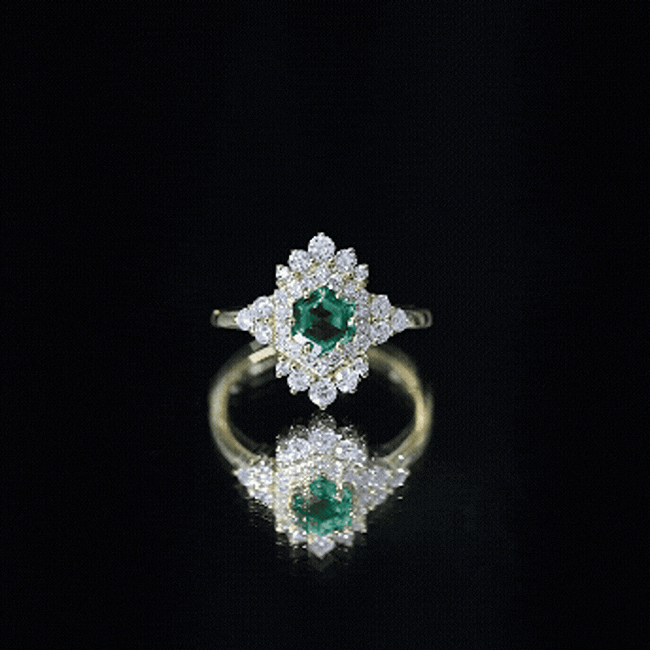 Lab Grown Emerald and Diamond Vintage Engagement Ring in Silver AAAA 14K Yellow Gold Plated Silver - Rosec Jewels