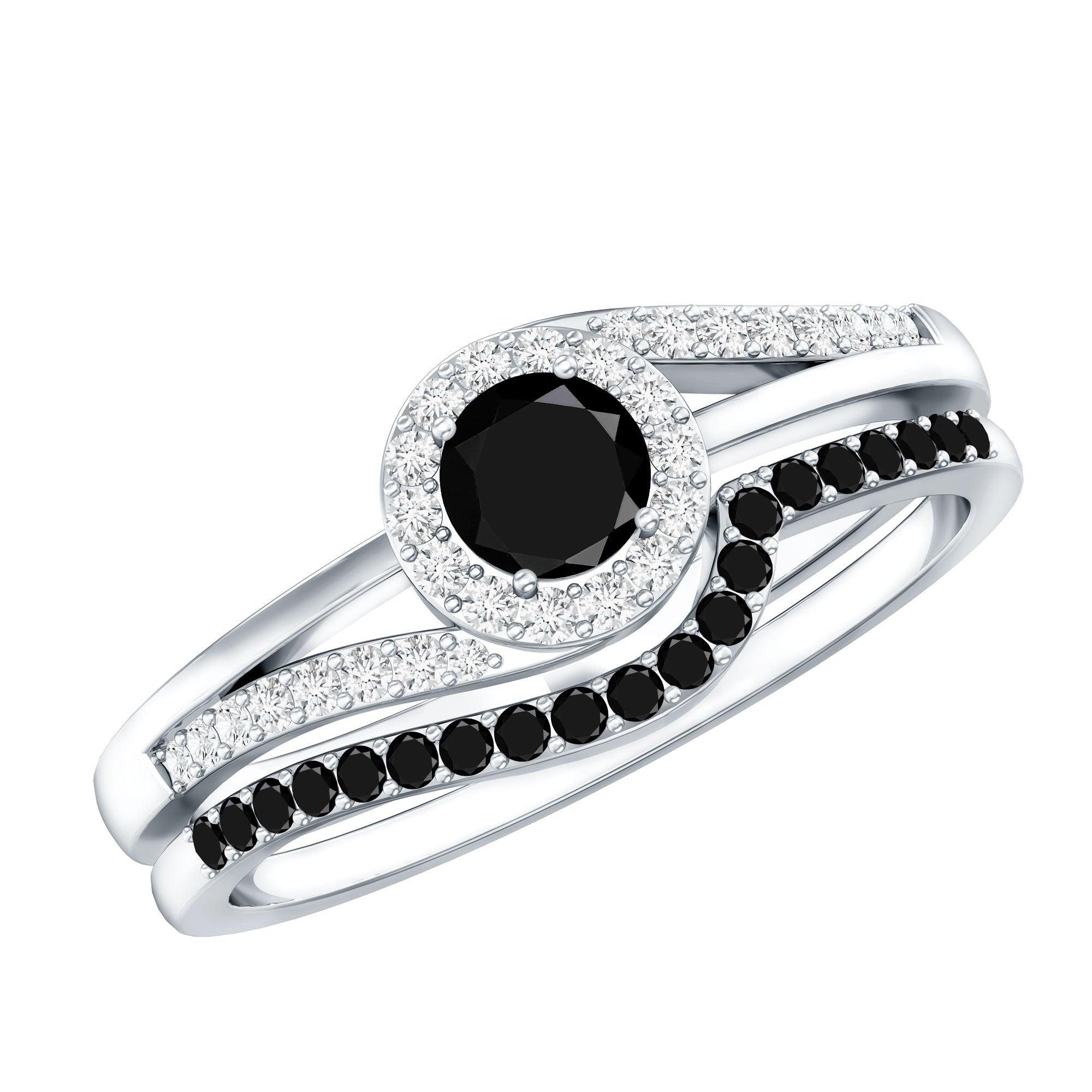 Certified Lab Grown Black and White Diamond Engagement Ring Set for Women AAAA ( Synthetic ) - Rosec Jewels