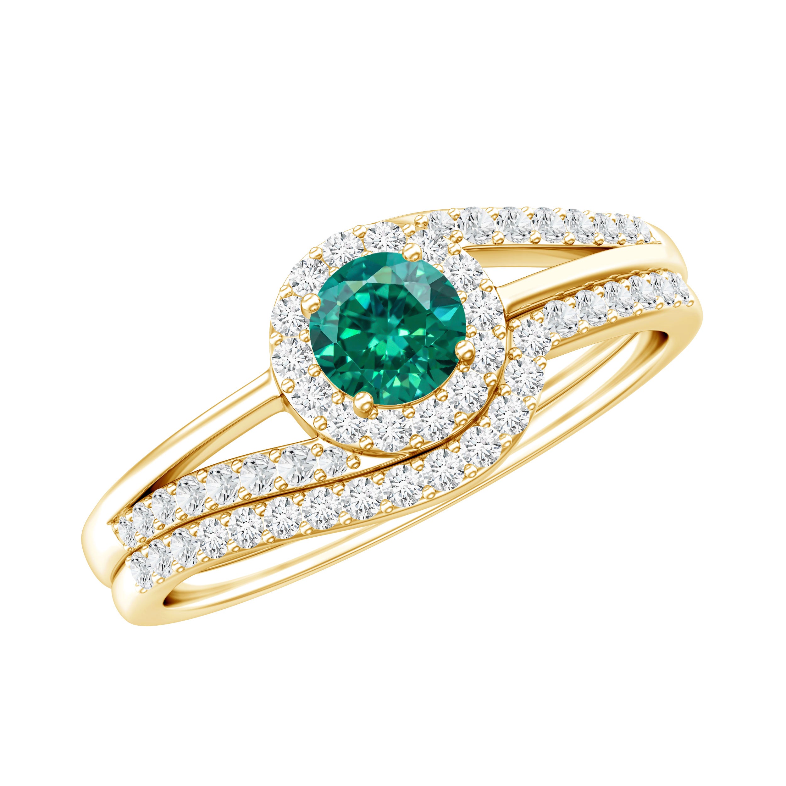 Certified Lab Grown Emerald Diamond Wedding Bridal Ring Set of 2 AAAA - Rosec Jewels