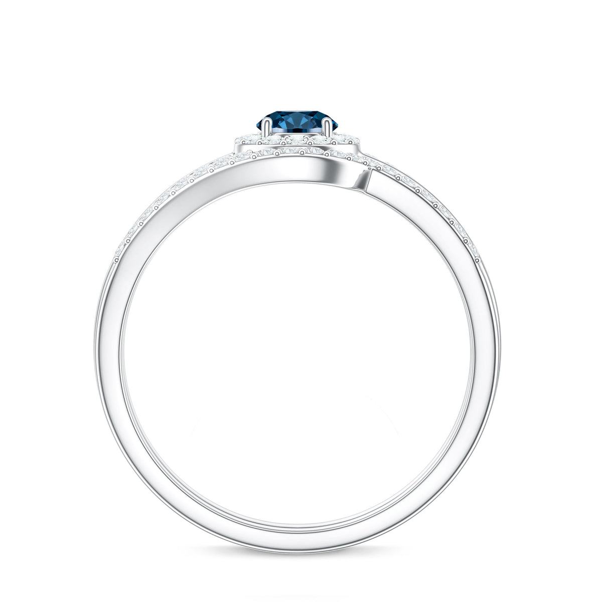 Certified London Blue Topaz and Diamond Halo Wedding Ring Set AAA - Rosec Jewels