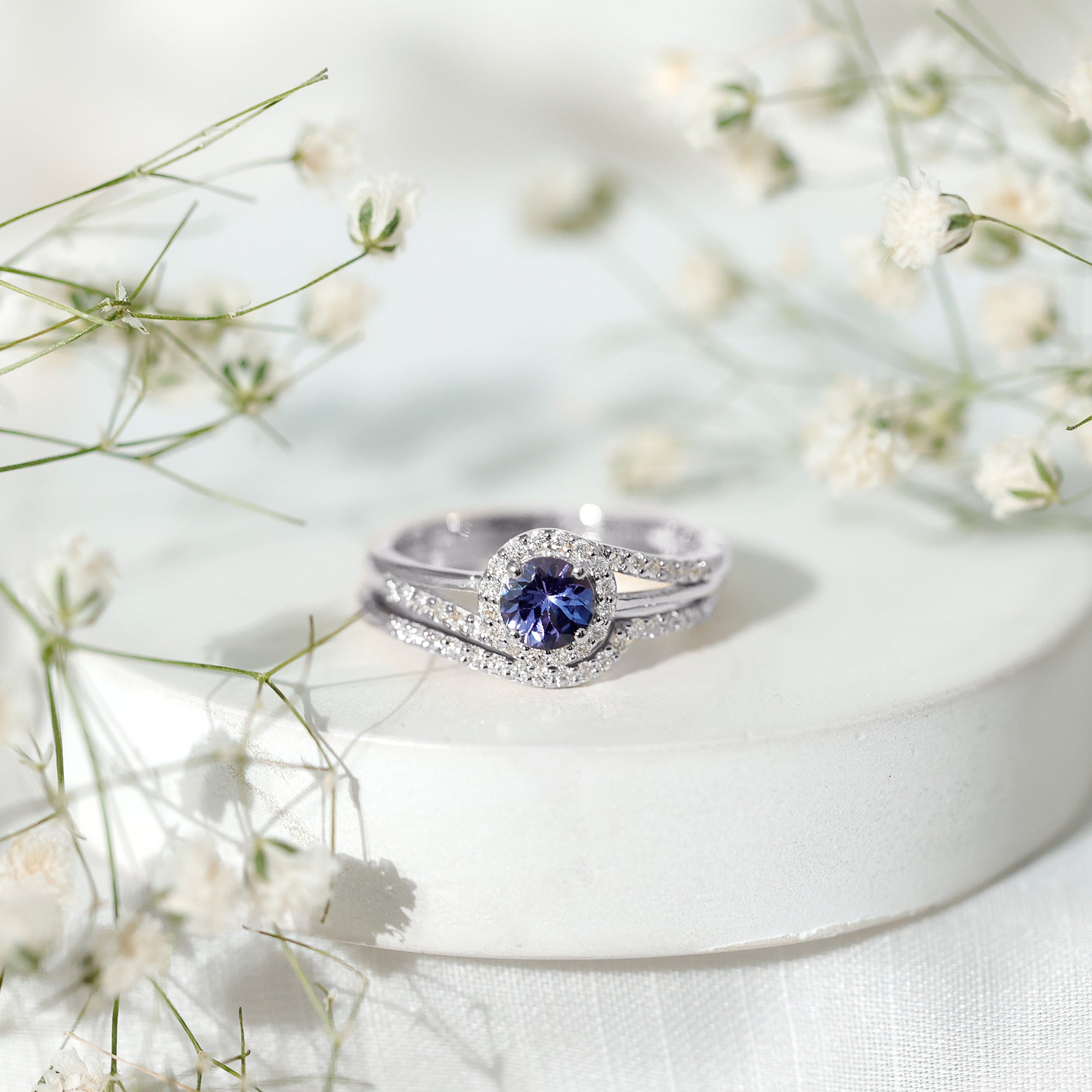 Rosec Jewels-Genuine Tanzanite Engagement Ring with Diamond Enhancer