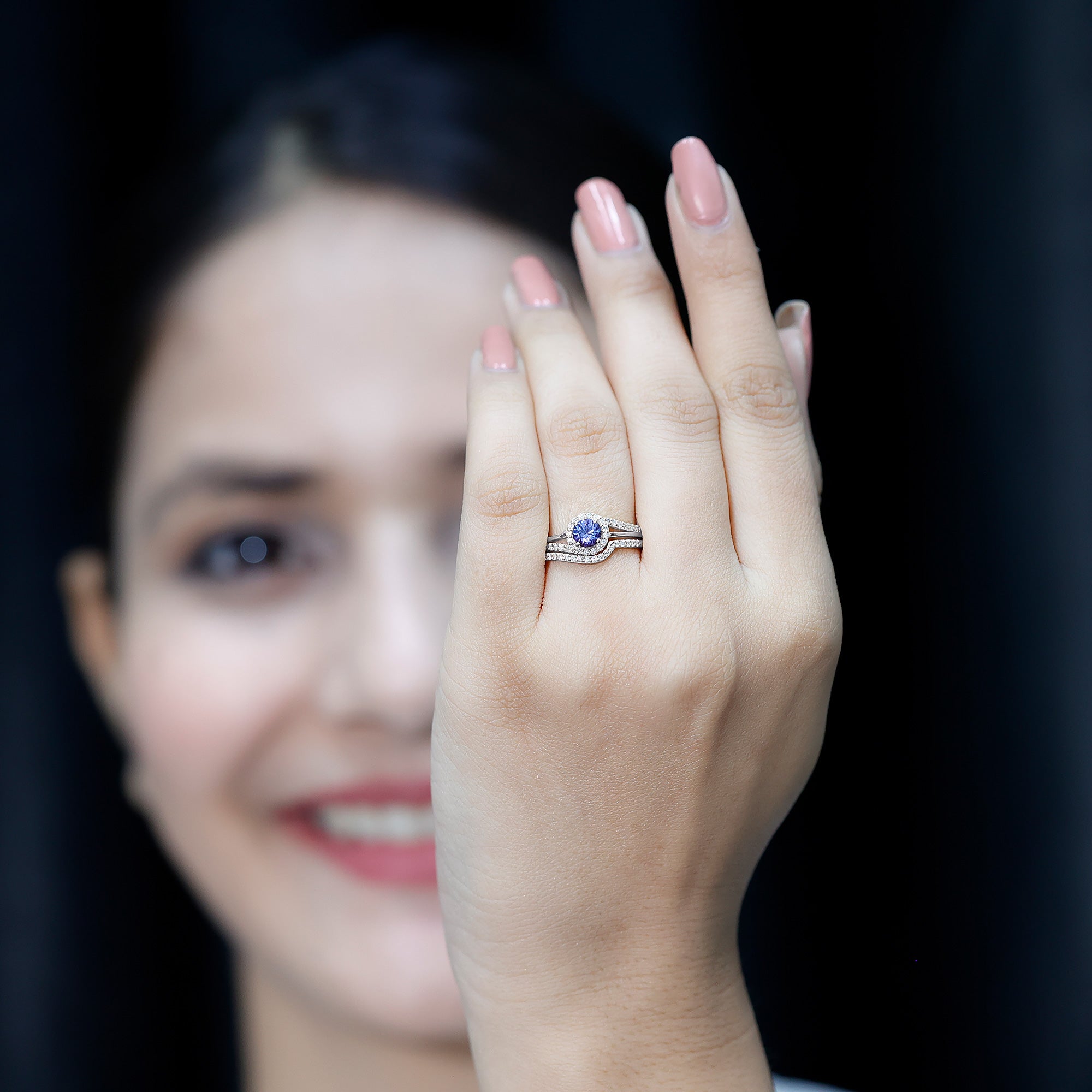 Rosec Jewels-Genuine Tanzanite Engagement Ring with Diamond Enhancer