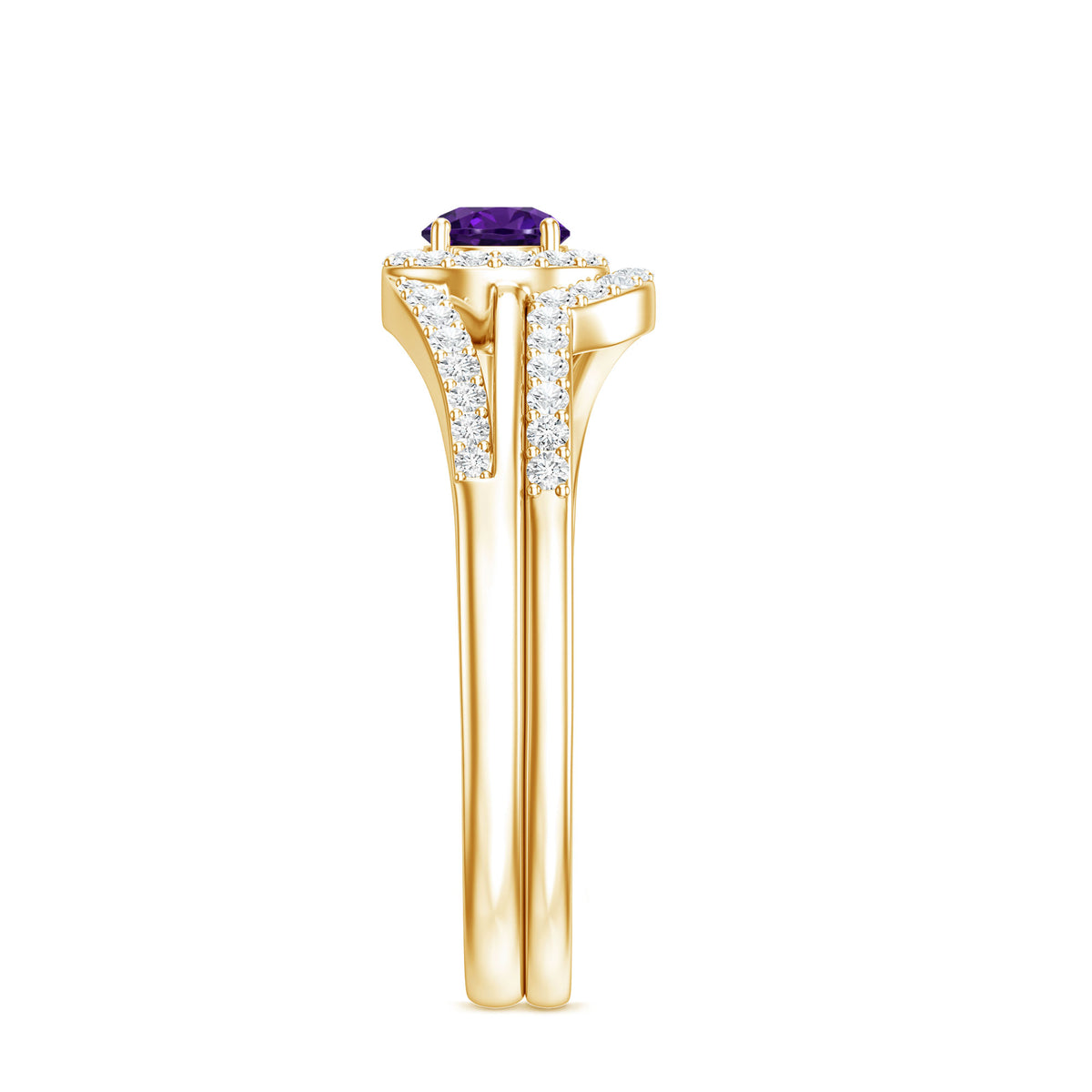 0.4 Carat Natural Amethyst Diamond Wedding Bridal Ring Set of 2 AAA - Rosec Jewels