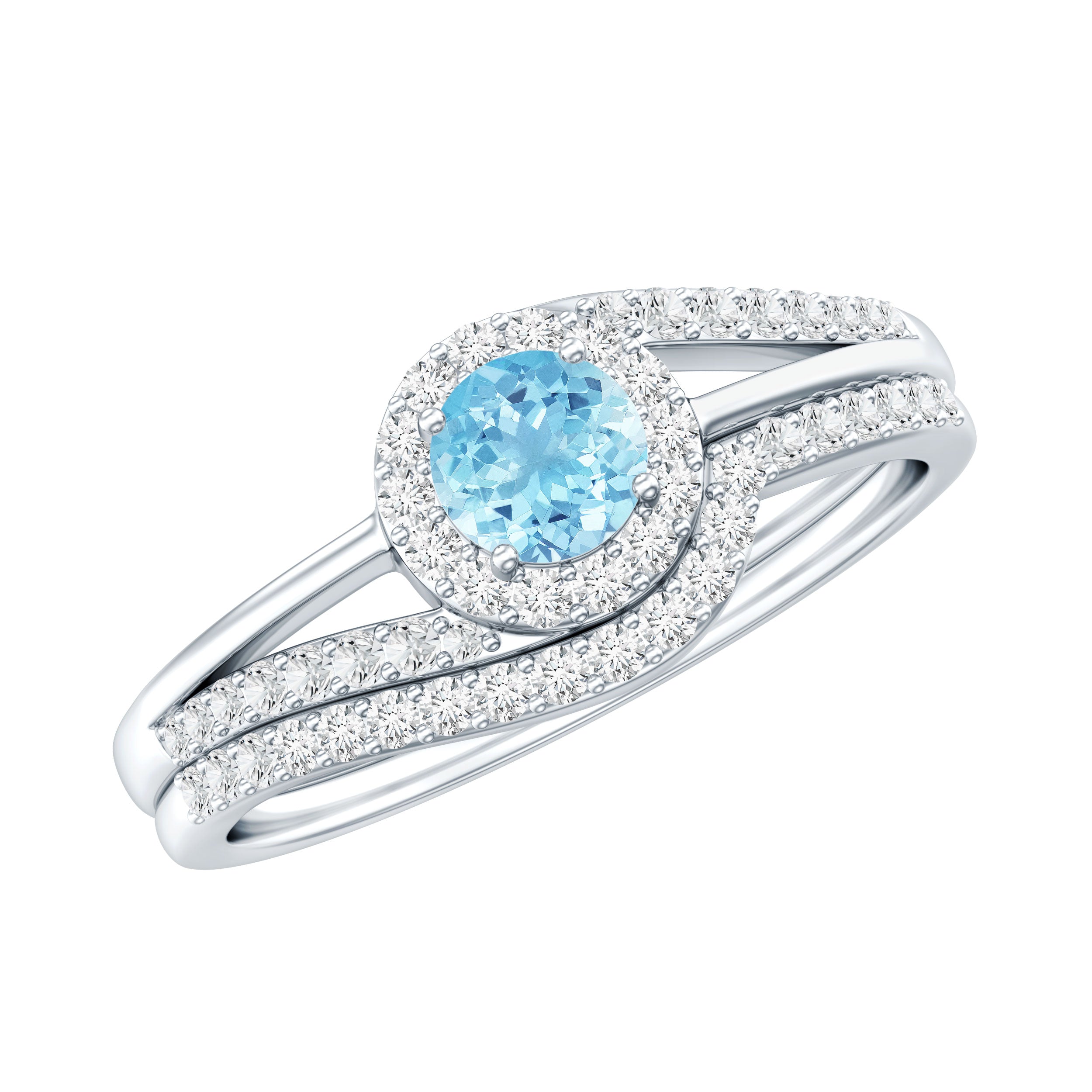Certified Real Aquamarine Engagement Ring with Diamond Enhancer AAA - Rosec Jewels