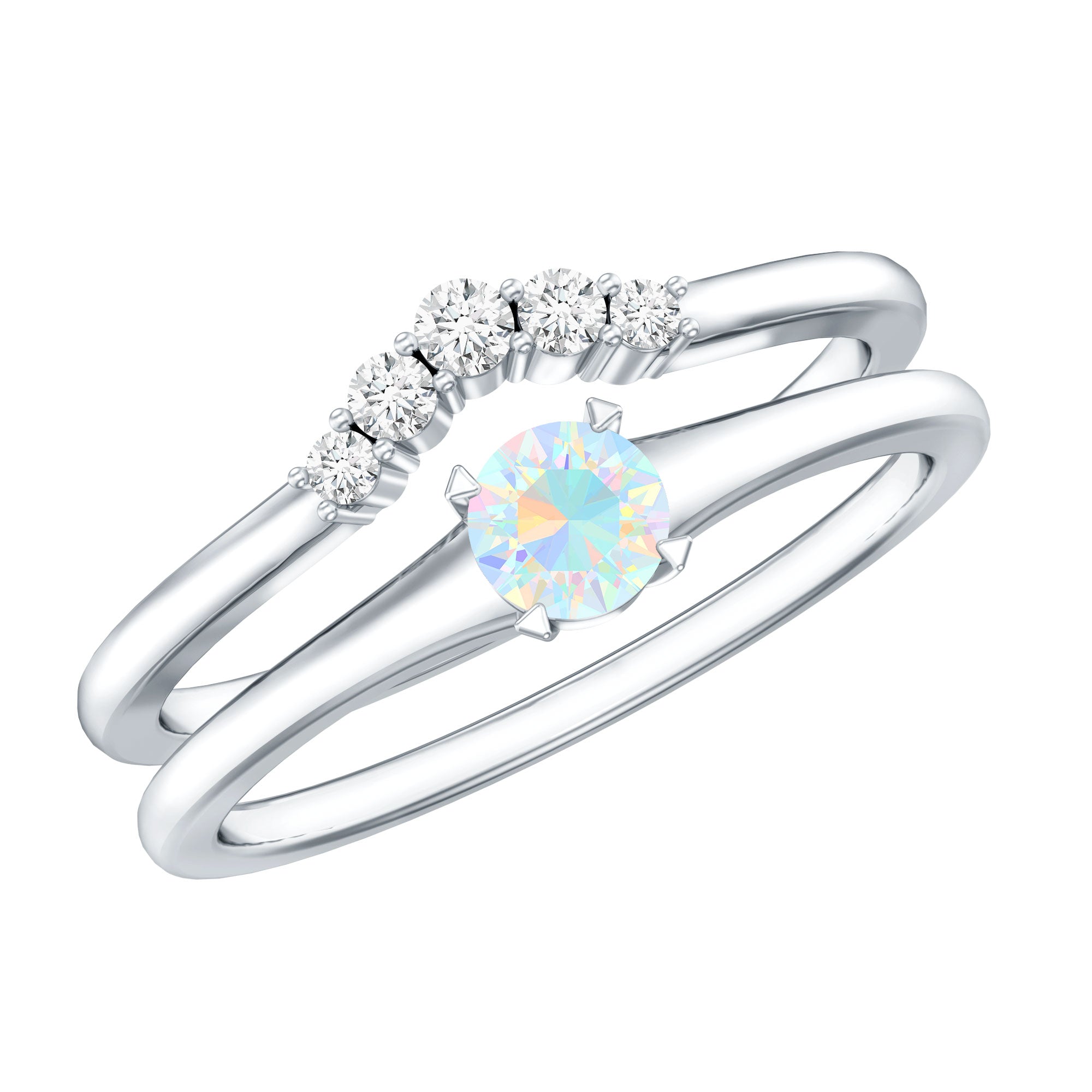 Minimal Ethiopian Opal Diamond Promise Ring Set AAA - Rosec Jewels